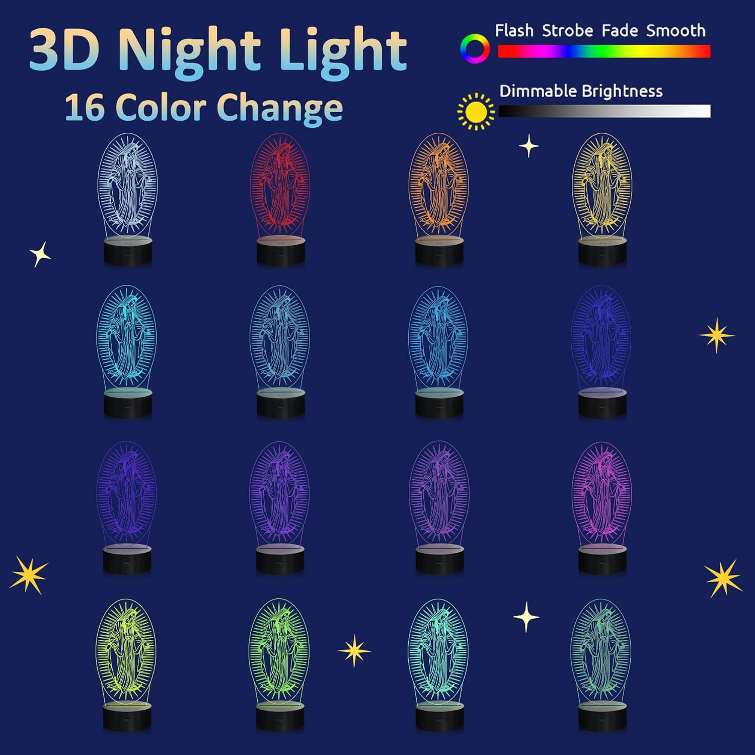 Virgin Mary Gifts, Attivolife 3D Our Lady Night Light Illusion Hologram Lamp 16 Color Changing with Remote Control + Timer, LED Best Birthday Christian Gifts for Religious Women Men Commemorate image number 2