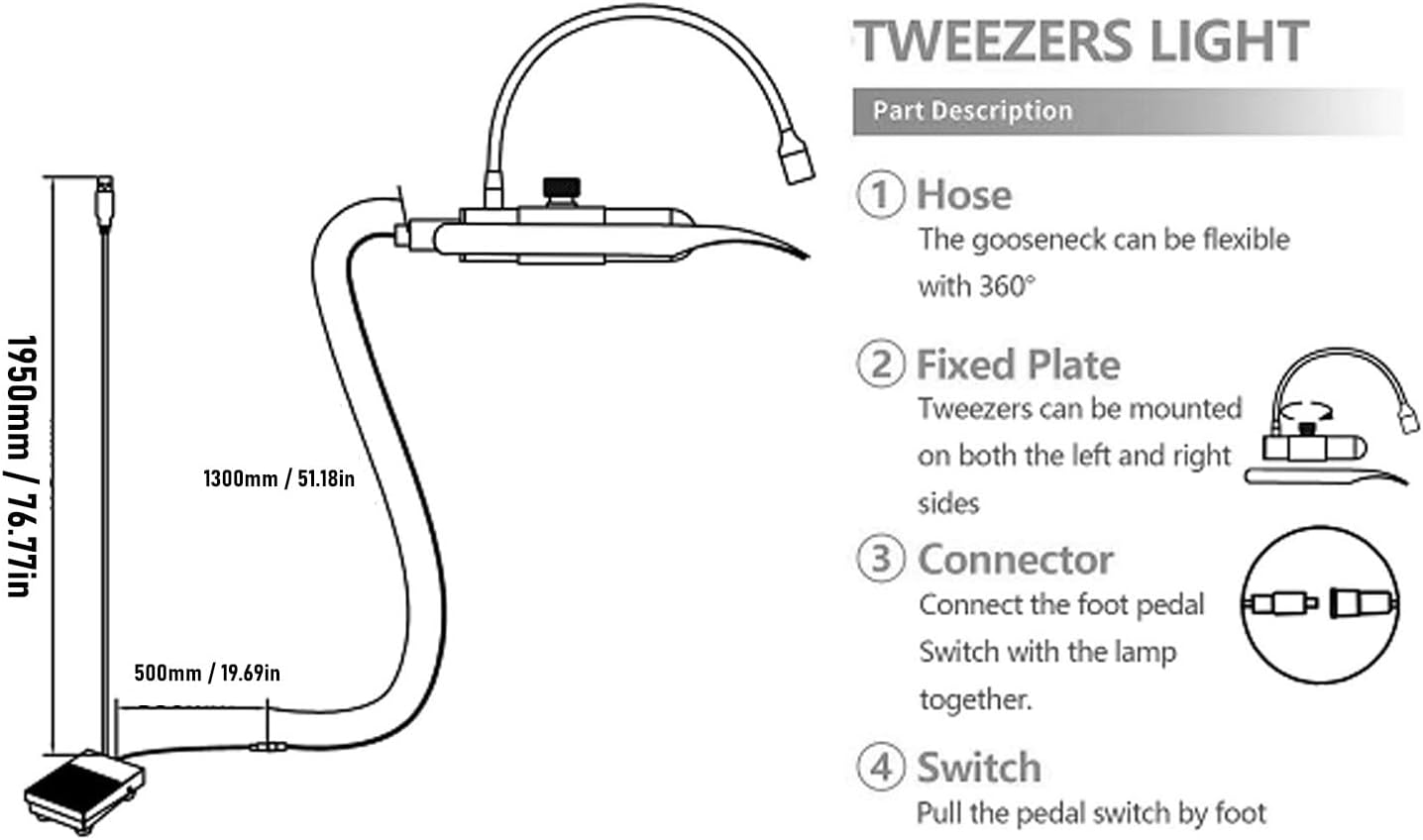 Dpofirs Portable Eyelash Extension Lamp with Foot Pedal Tweezers, 395-400Nm UV Curing Light,1-2 Second Fast Cure, Pen Sized Handheld for Beauty Salon, Nail Tech, Home (White) image number 6