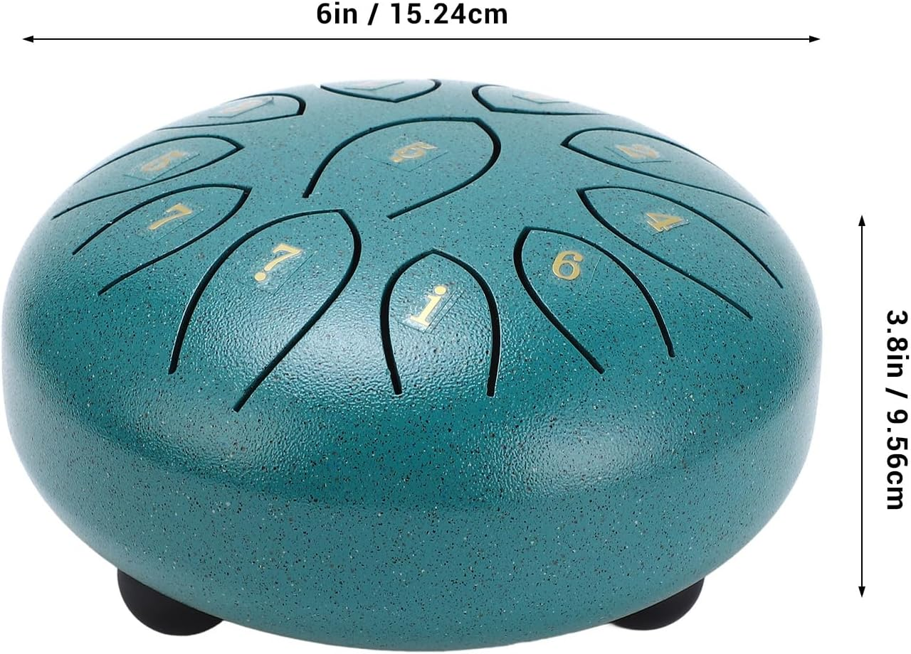 Jiawu Rain Drum, 6 Inch Steel Tongue Drum Rain Chime, Waterproof Sound Instruments for outside with Bag, Sticks, Musical Education Entertainment Meditation Yoga Zen Gifts (Green) - Green image number 4