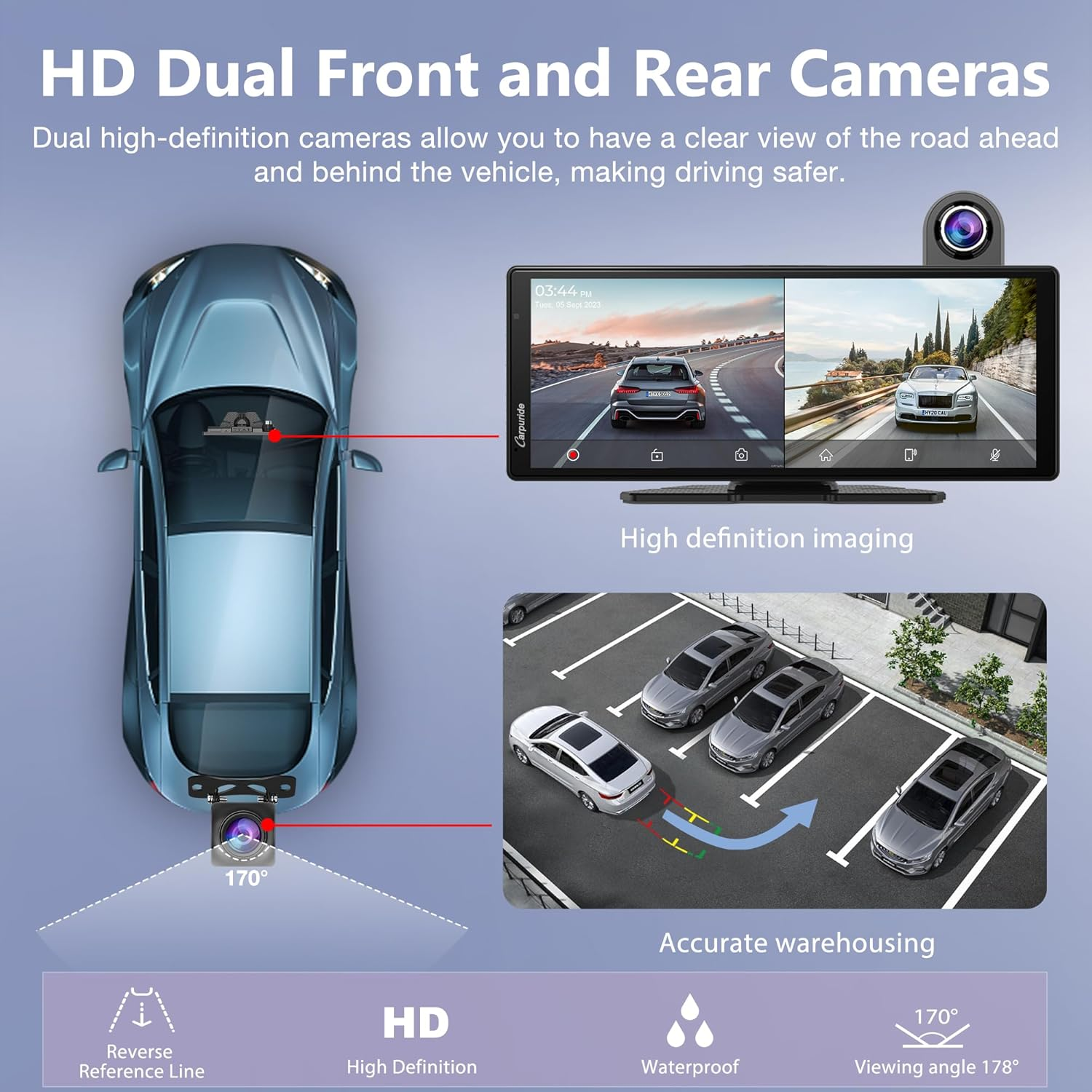 Carpuride Wireless Carplay & Android Auto with Dash Cam - 10.26 Inch HD IPS Touch Car Play Screen for Car, 4K Front & 1080P Rear Camera, Loop Recording, Bluetooth Audio, Mirror Link, GPS, Siri