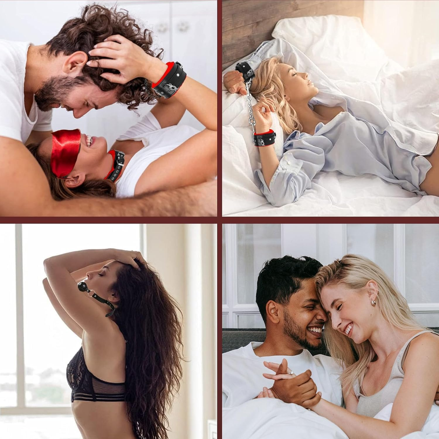 Sex Bondage BDSM Restraints Sex Toys 10 Pcs Set, SM Sex Toy Adult Toys Games Cuffs Gag Blindfold Spanking Paddle Safe Fetish Bed BDSM Kit Cuffs Nipple Clamps Ball Gag Rope Cosplay for Women Couples (Black&Red) image number 4