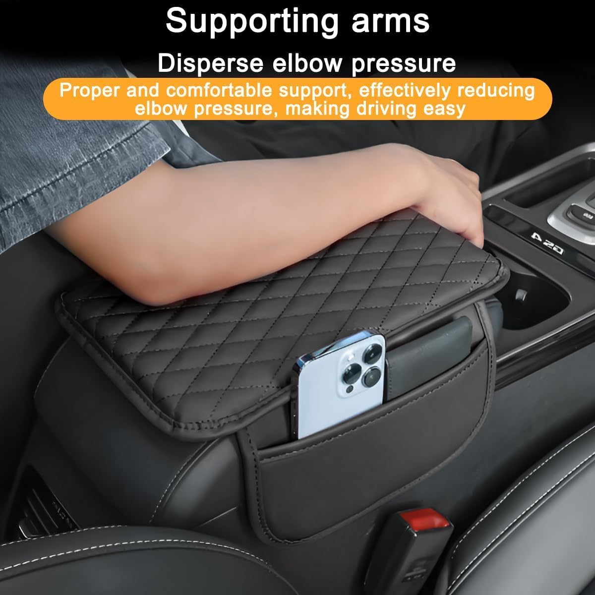 Car Centre Console Cover with Side Pocket,1Pc Car Center Console Cover with Side Bag,Leather Car Armrest Cover with Side Pocket,Car Center Console Cover Armrest Cushion,Black - Black image number 4