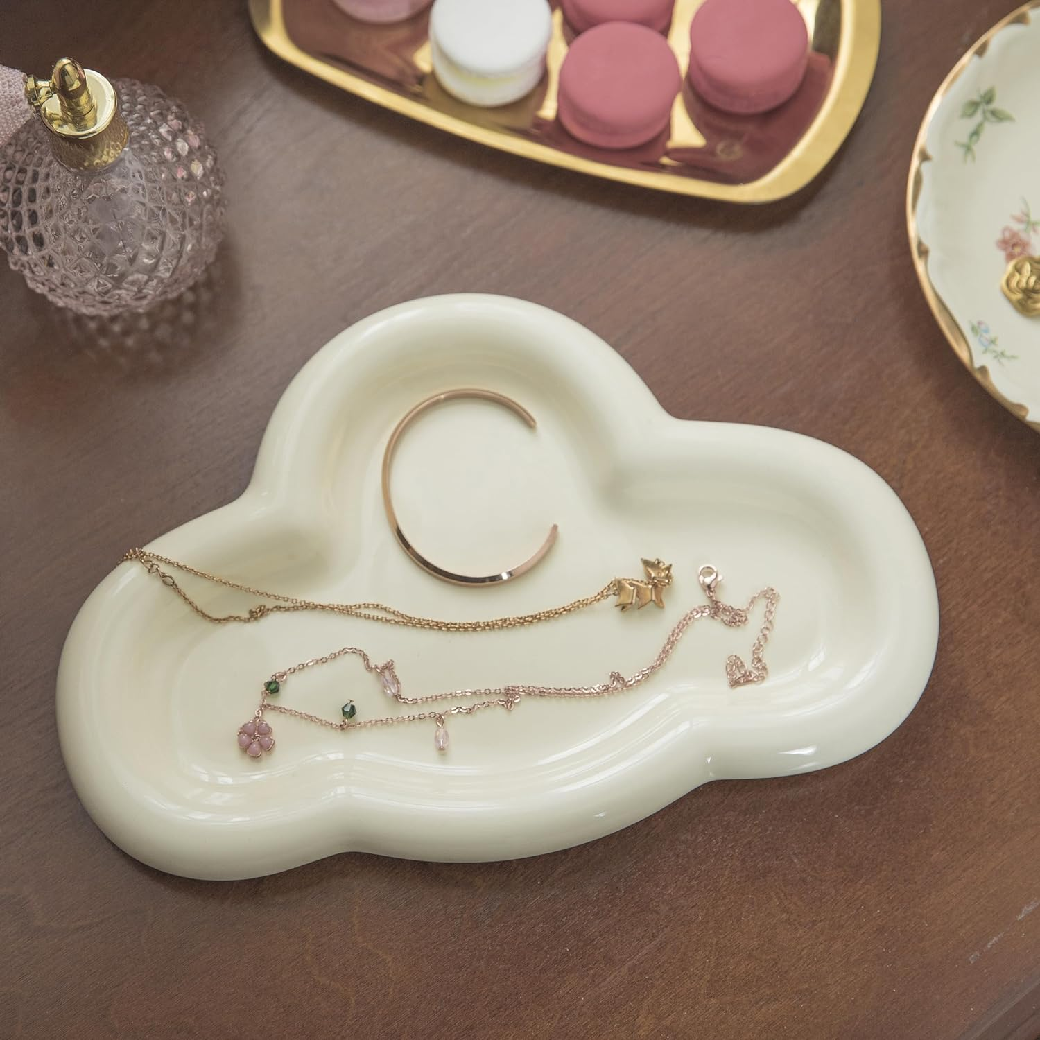 Cloud Trinket Dish, Chubby Jewelry Tray, Ceramic Jewelry Ring Trinket Dish for Rings Earrings Necklace Organizer, Mother'S Day Thanksgiving Christmas Birthday Bridesmaid Gifts (T-Green)