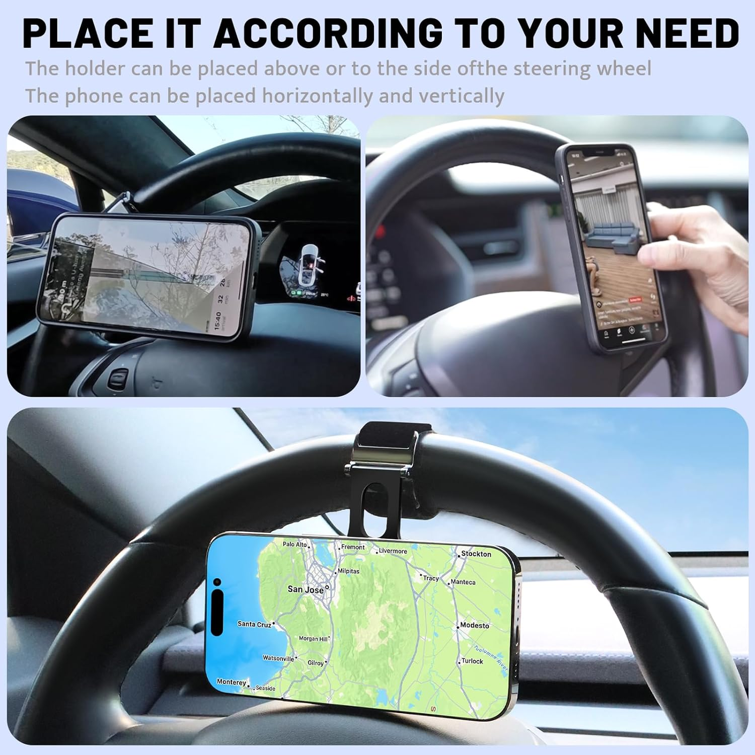 Magnetic Phone Holder for Car, Steering Wheel Phone Mount Fits Magsafe Car Mount[Strong Magnet & Aluminum Alloy], Steering Wheel Phone Holder Work on All Phones Iphone Samsung(Magnetic Ring Included) image number 4