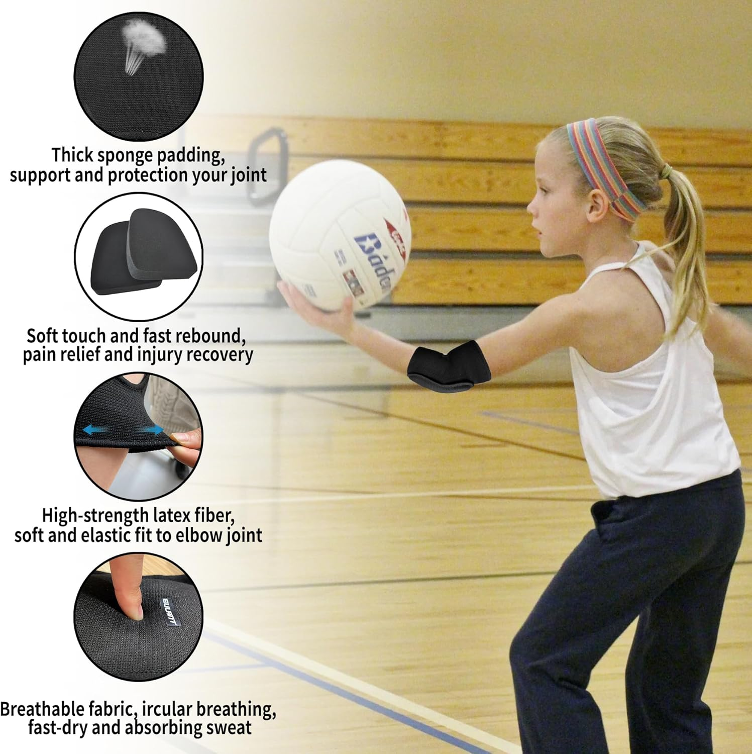 YEEKORO Kids Elbow Pads Breathable Arm and Elbow Brace Protector for Boys, Girls, and Teens Crashproof Compression Sleeve for Skating, Volleyball, Cycling Sports Safety Gear image number 3