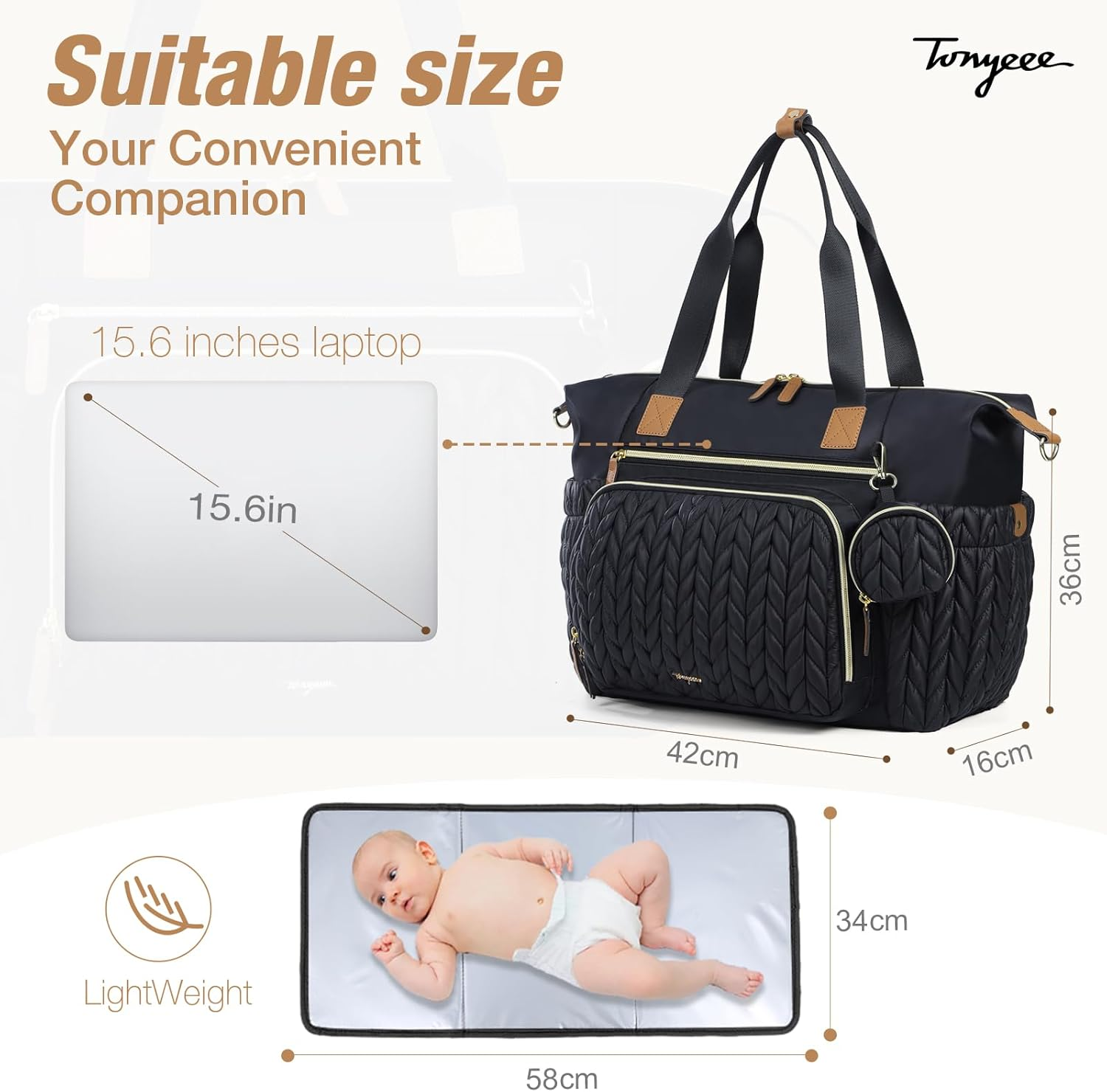 Tonyeee Baby Wickelrucksack Gro&szlig;e Wickeltasche,Wasserdicht Tragbare Reise Umh&auml;ngetasche Tragetasche Henkeltaschen Babytasche Mit Schultergurte image number 2