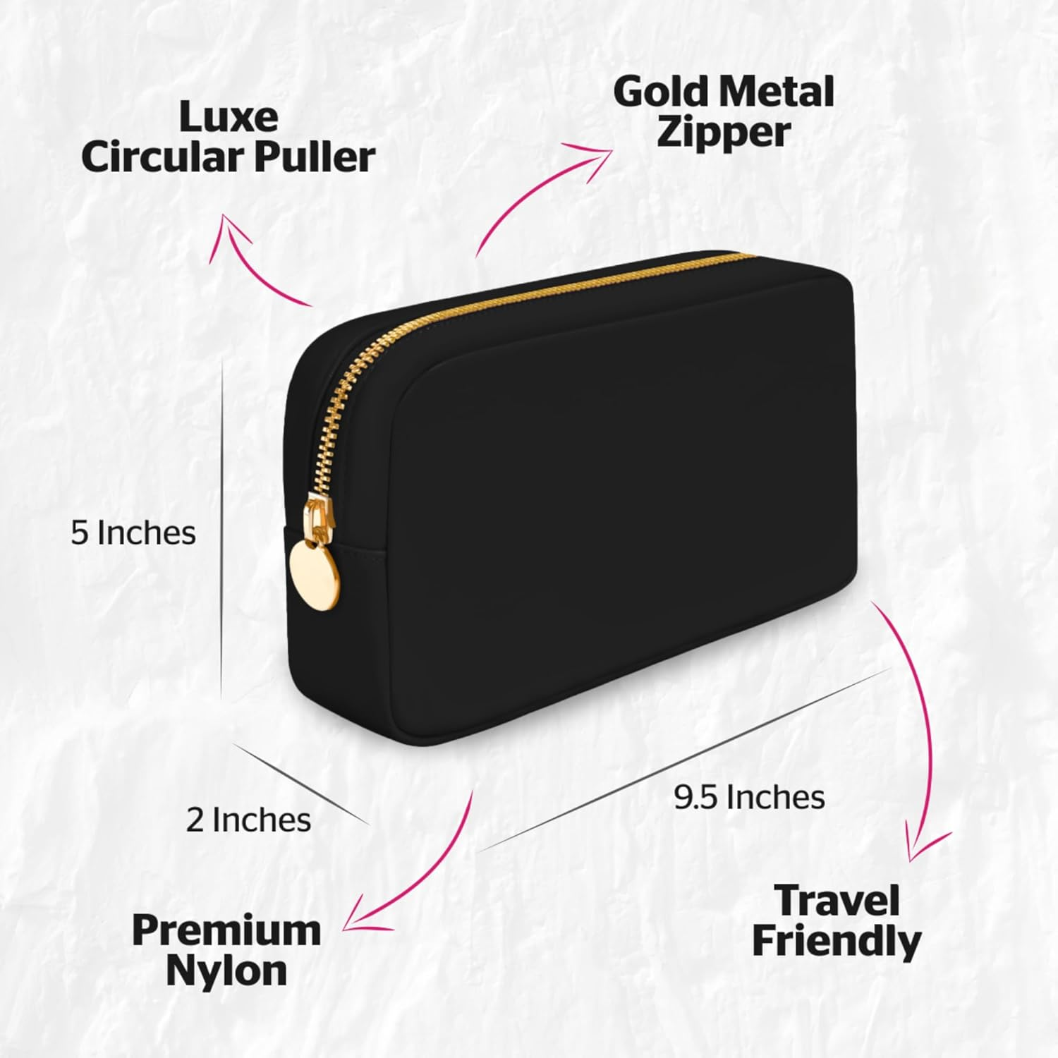 DANCOUR Nylon Makeup Bags for Women Large Preppy Travel Toiletry Pouch Cosmetic Bag Makeup Organizer, Black, Small, Small image number 4