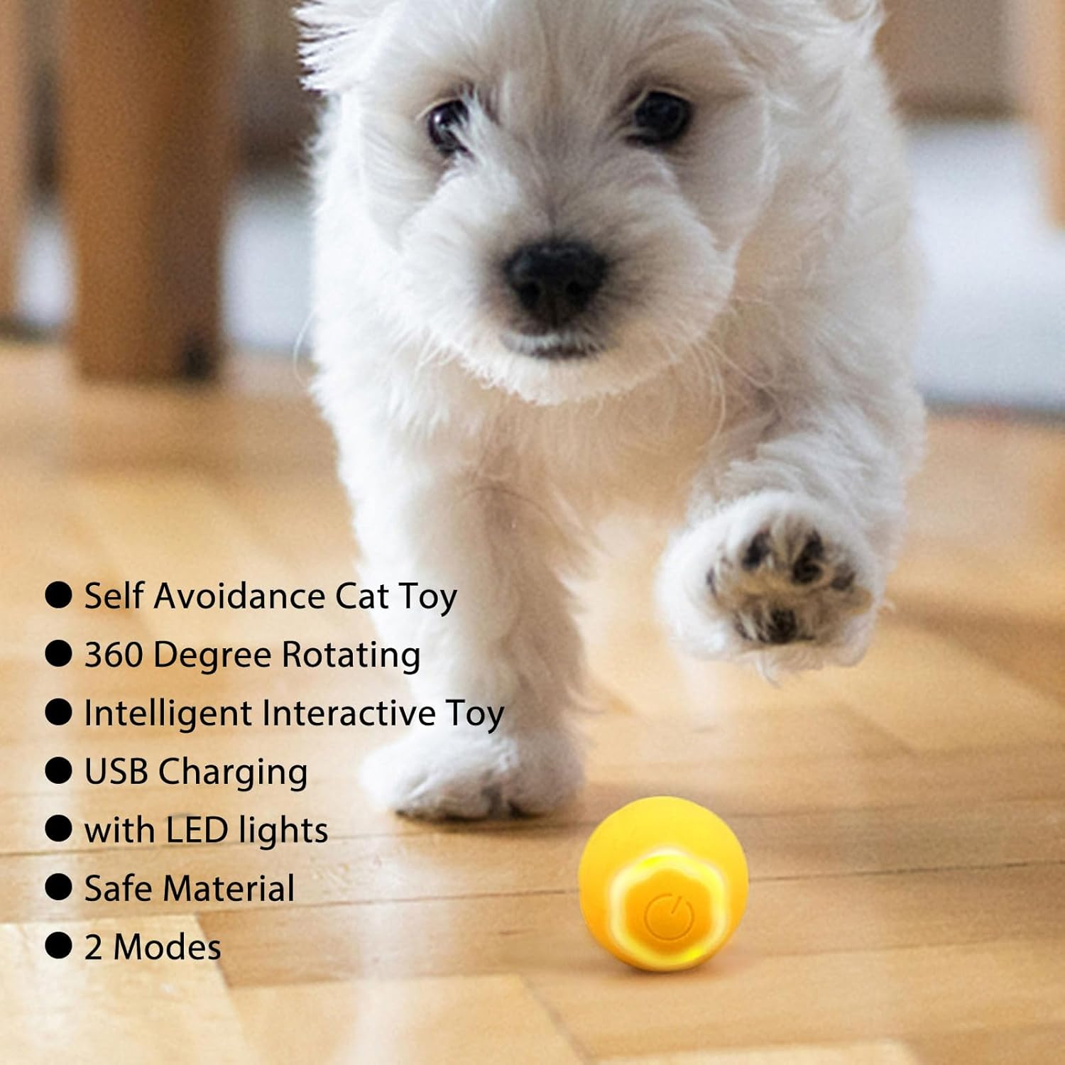 Smart Interactive Cat Ball Toy, Automated Rolling 360 Degree Rotating Moving USB Charging Cat Ball with LED Lights for Cat, Dog, Pet, Stimulate Instinct Chasing Ball (Yellow)