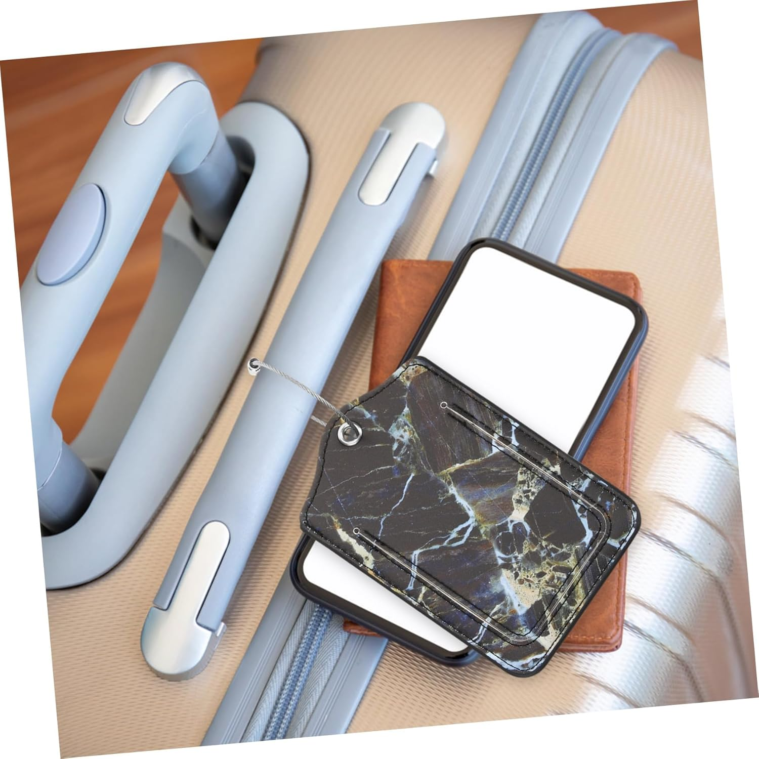 MUCKLILY Pu Leather Luggage Tag with Color Printing Travel Suitcase Boarding Tag Luggage Hanging Label for Suitcases Id Identifier for Travel Use image number 2