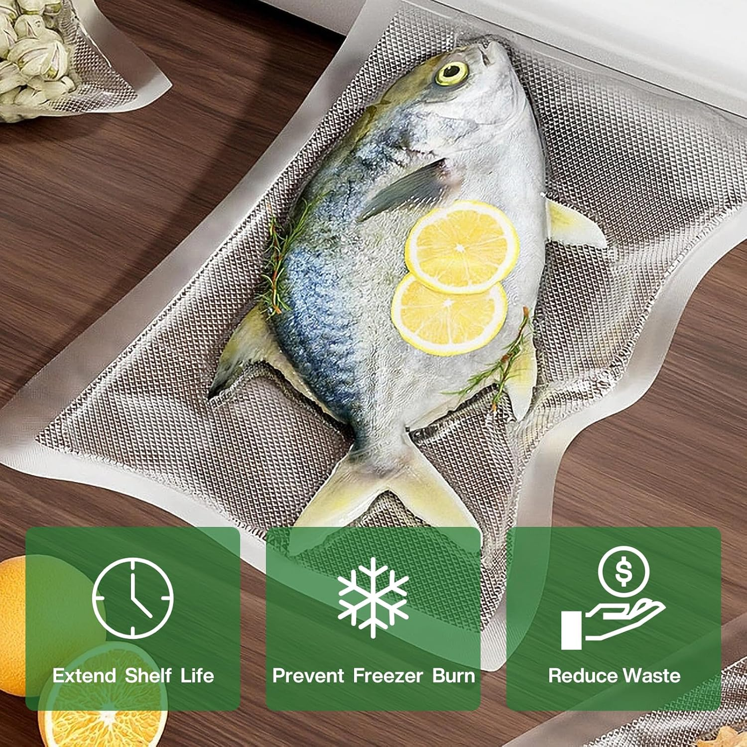 28X35Cm Vacuum Food Storage Bags Pre-Cut Food Saver Bags Large Capacity Food Preservation Bags for Heat Seal Food Storage, Seal Bag Boilsafe to 120&deg;F Freezable,Reuseable(100Pcs) image number 2