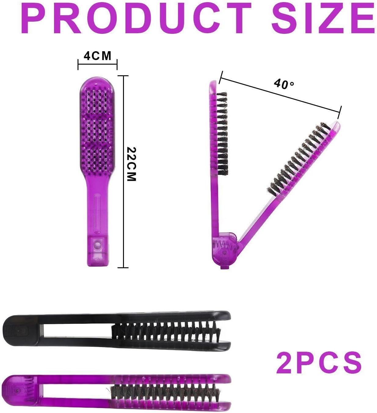 Pack of 2 Double Sided Straight Hair Comb, Flat Perm Brush, Antistatic Smooth Hair Brush, Hair Styling Props (Black, Purple) image number 2