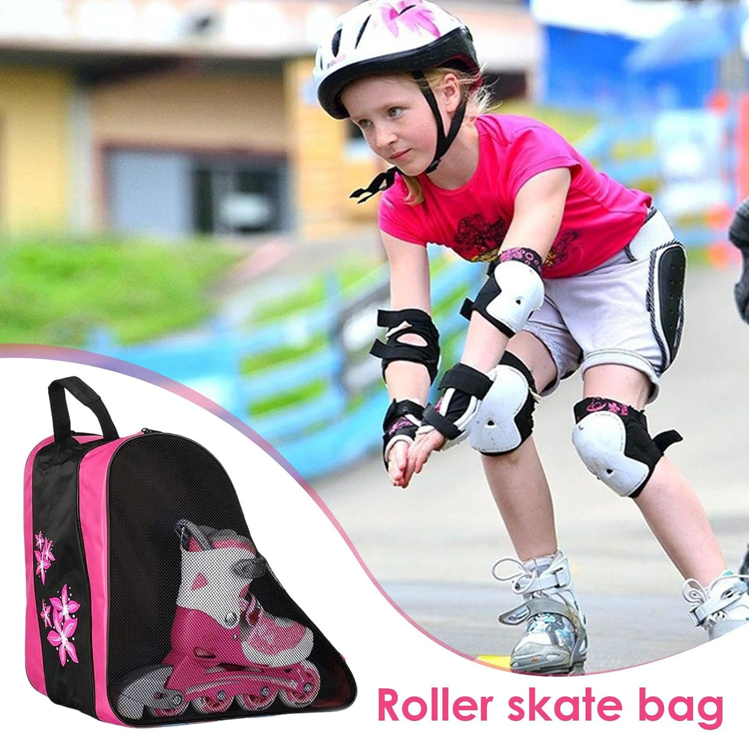 Roller Skate Bag,Ice Skating Shoes Carrier with Handle | Large Capacity Skating Shoes Bag with Three Compartments for Park, Ski Resort, Training Ground - Royal Blue image number 2