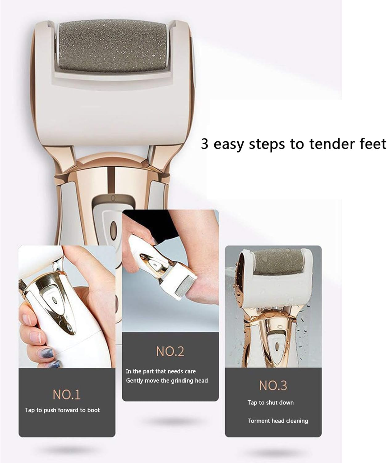 Portable Electric Hard Skin Remover, Electric Foot File,Rollers and Rechargeable Foot Care Tool for Dry Dead and Cracked Feet Velvet Smooth image number 4