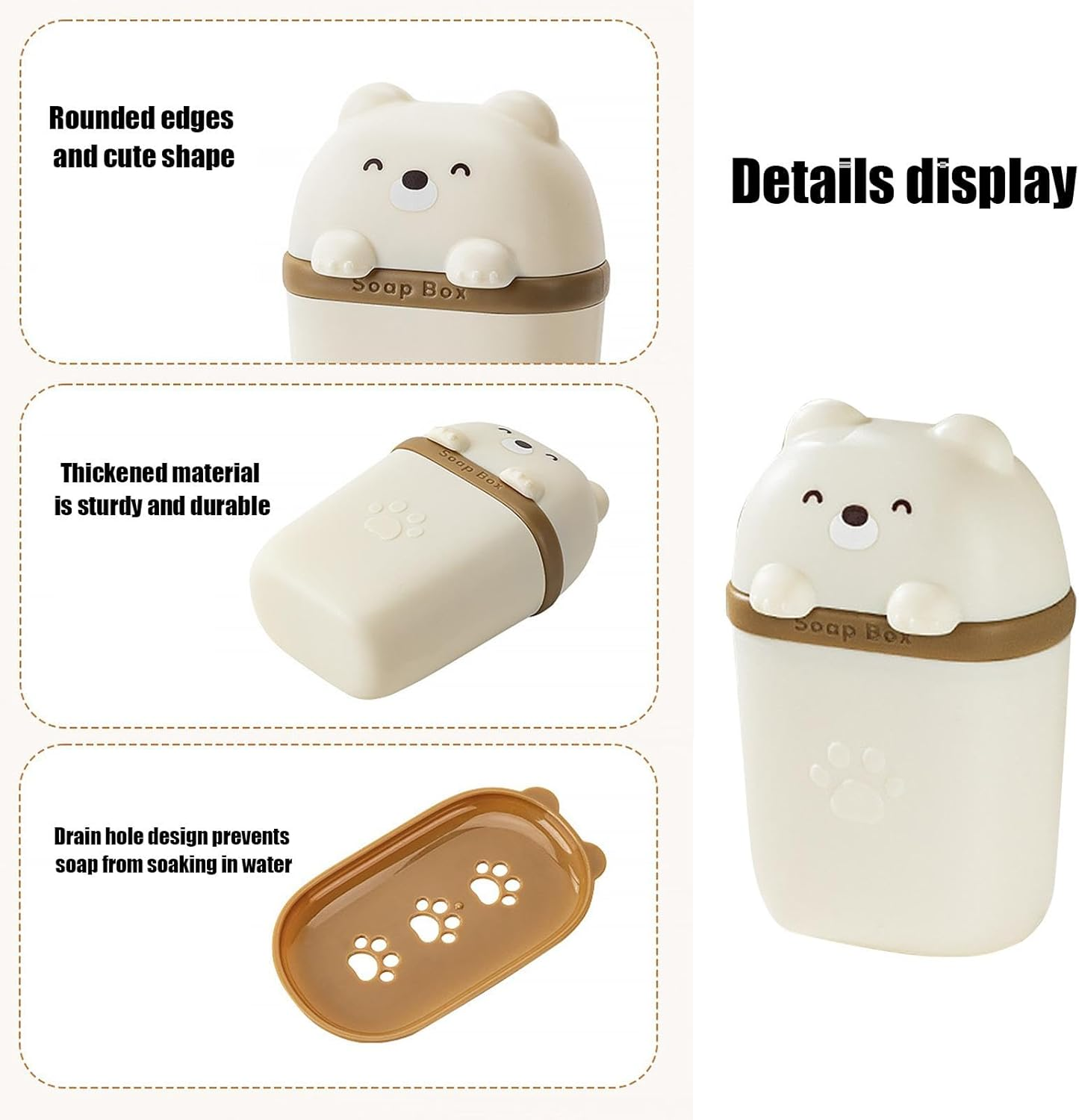 Shampoo Bar Holder Travel Case | Cute Bear Shape Body Wash Bar Container | Cute Bear Shape Cleaning Bar Container with Draining for Bathroom image number 5