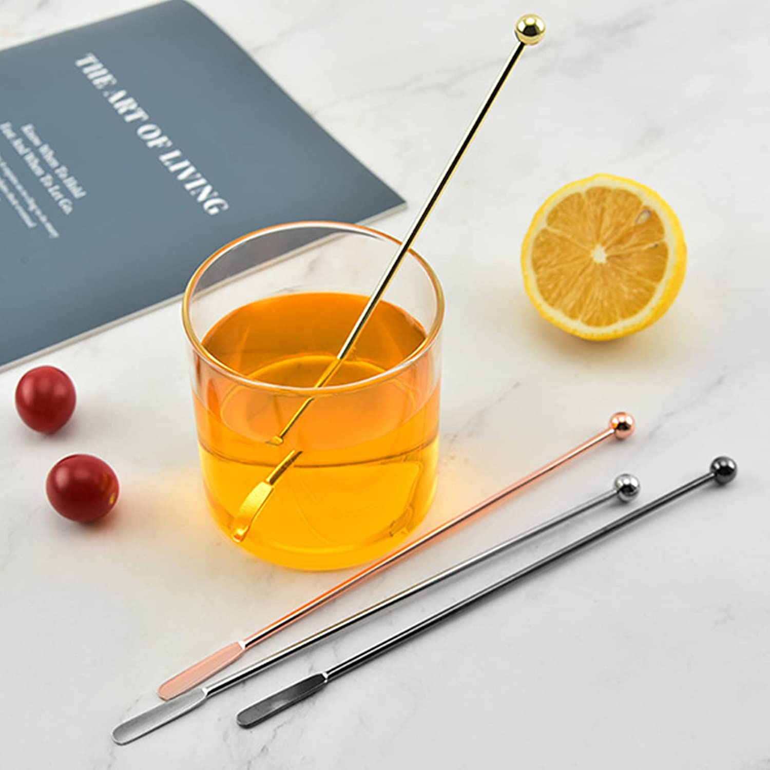 4Pcs Stainless Steel Stirrers Stir Cocktail Drink Swizzle Stick, 7.5'' Beverage Stirrers Metal with Small Rectangular Paddles, Reusable Stir Sticks for Coffee Bar Chocolate Milk (Silver)