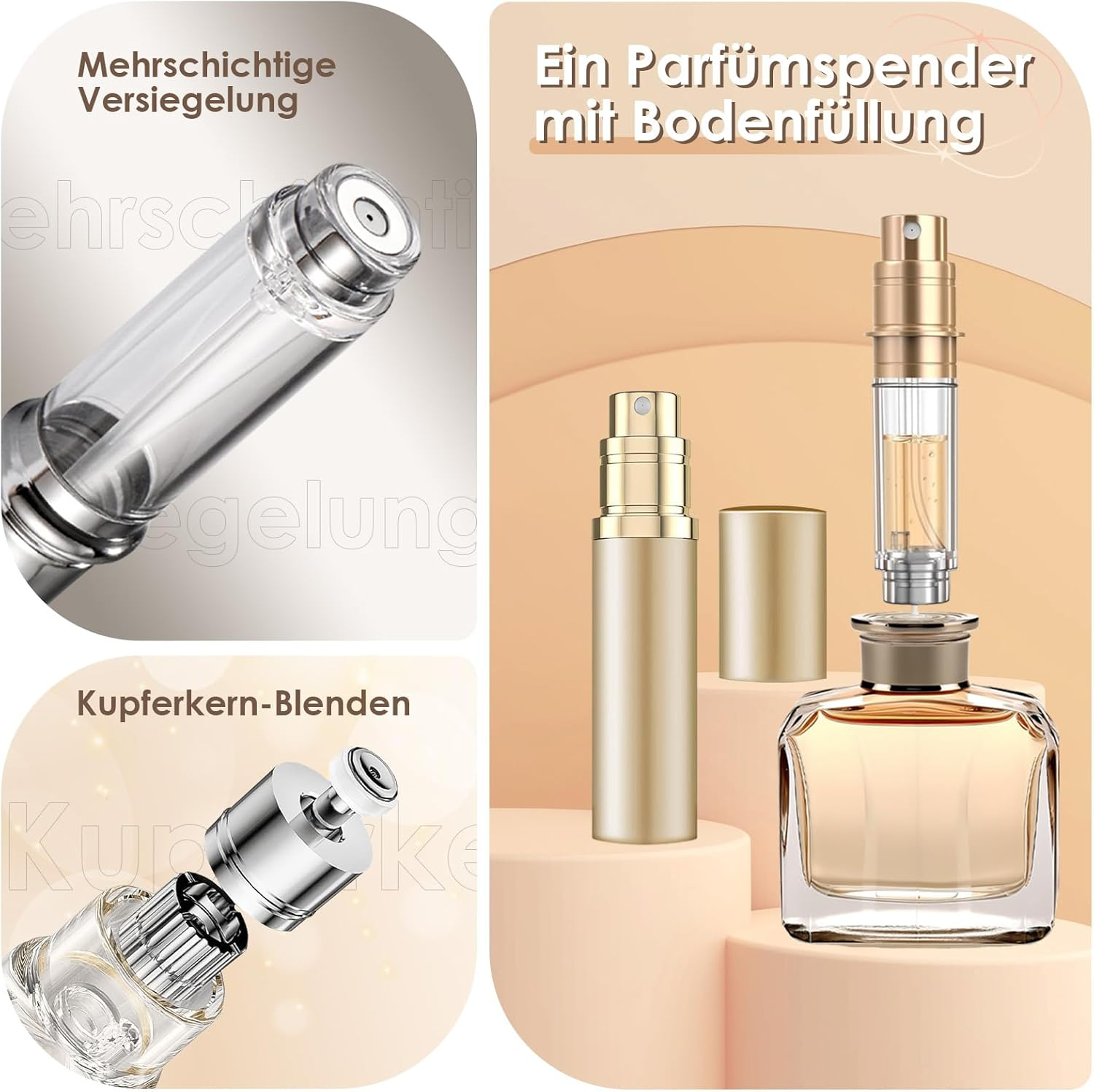 JOOMOKO 5 Ml Perfume Filler Refillable Perfume Atomiser for on the Go Filling Technology without Funnel Empty Perfume Atomiser Spray Bottle for Travel on the Go (Champagne Gold) image number 6