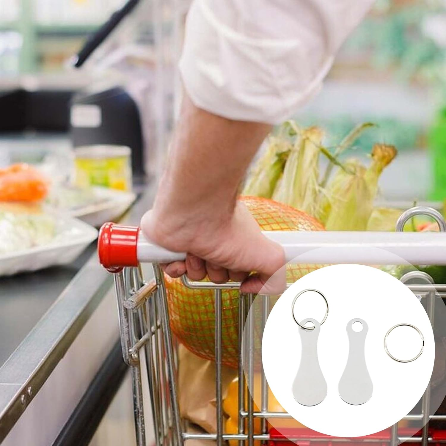 4 Pcs Trolley Token, Shopping Supermarket Trolley Trolly Token for Releasing Supermarket Trolleys Token Removable Front Loader Shopping Cart Keychain image number 4