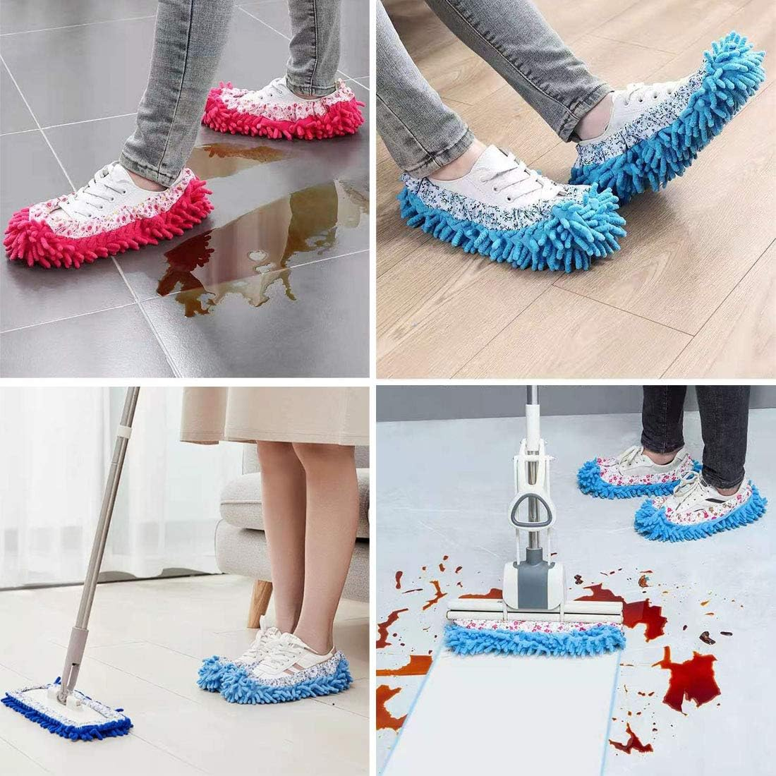 Mop Slippers Shoes Cover Multi-Function Dust Duster Soft Washable Reusable Floor House Men Women Sweeper Cleaning Mop Tool for Bathroom,Office,Kitchen, (Multicolored 4 Pairs/8 Pcs) image number 2
