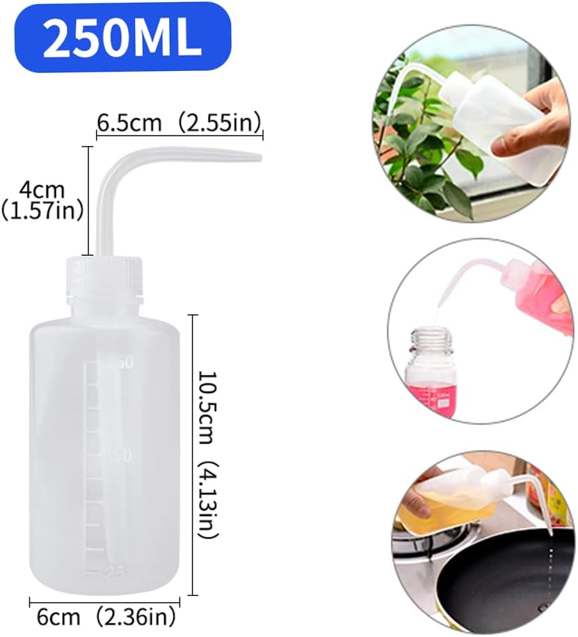Bottle,Squeeze Bottle,3 Pack 250Ml Safety Wash Bottle with Narrow Mouth,Plastic Economy Natural Squeeze Condiment Water Bottle Caps for Plant