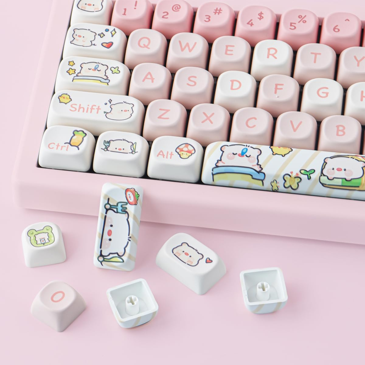 Hyekit PBT Keycaps for Mechanical Keyboard - 145 Keys Pink Pig Keycaps, Dye-Sublimation Cute Keycaps MOA Profile Custom Keycaps for Cherry Gateron MX Switches, for Mac Windows PC Keyboard image number 1