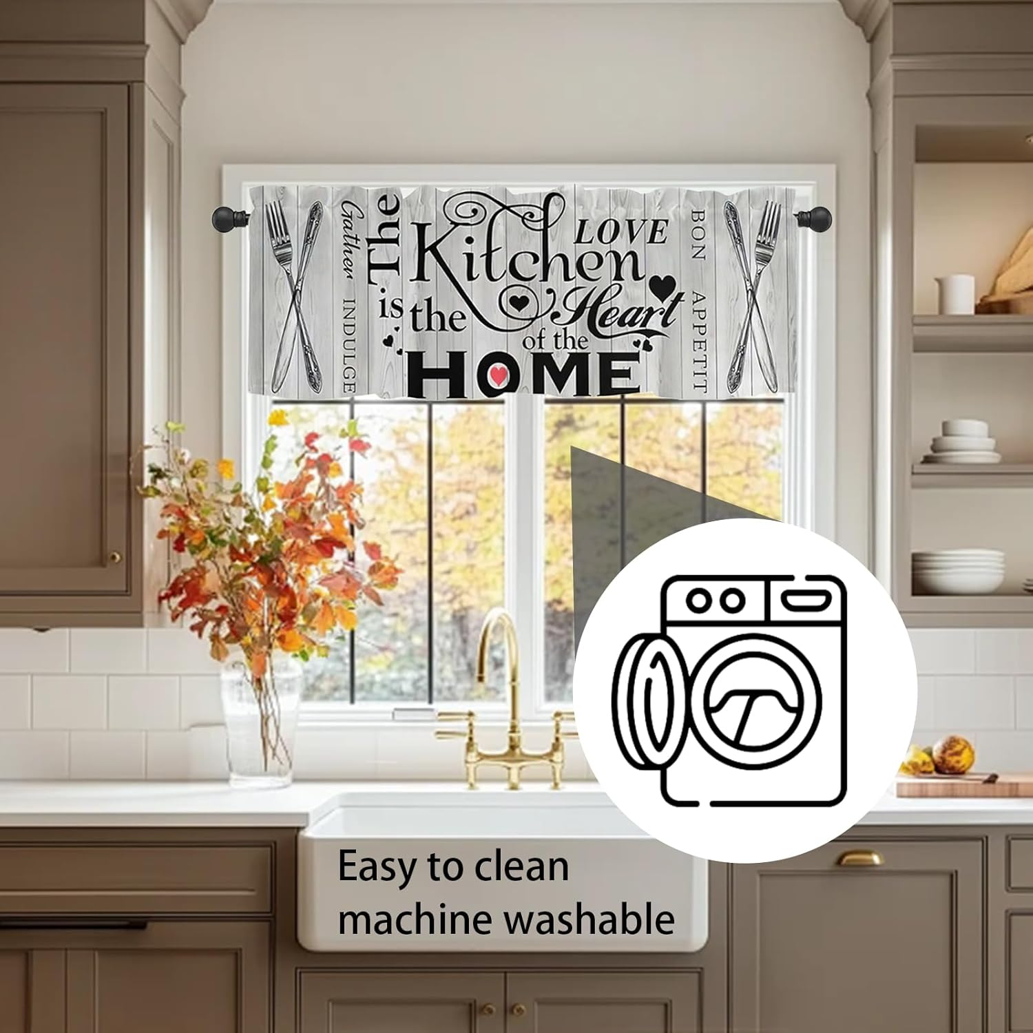 Fkereg Valance Curtains for Kitchen Windows, Small Farmhouse Kitchen Window Curtains over Sink Linen, Short Toppers Modern Cafe Curtains Rod Pocket Treatment for Bathroom Bedroom, 137X45 Cm, C image number 4