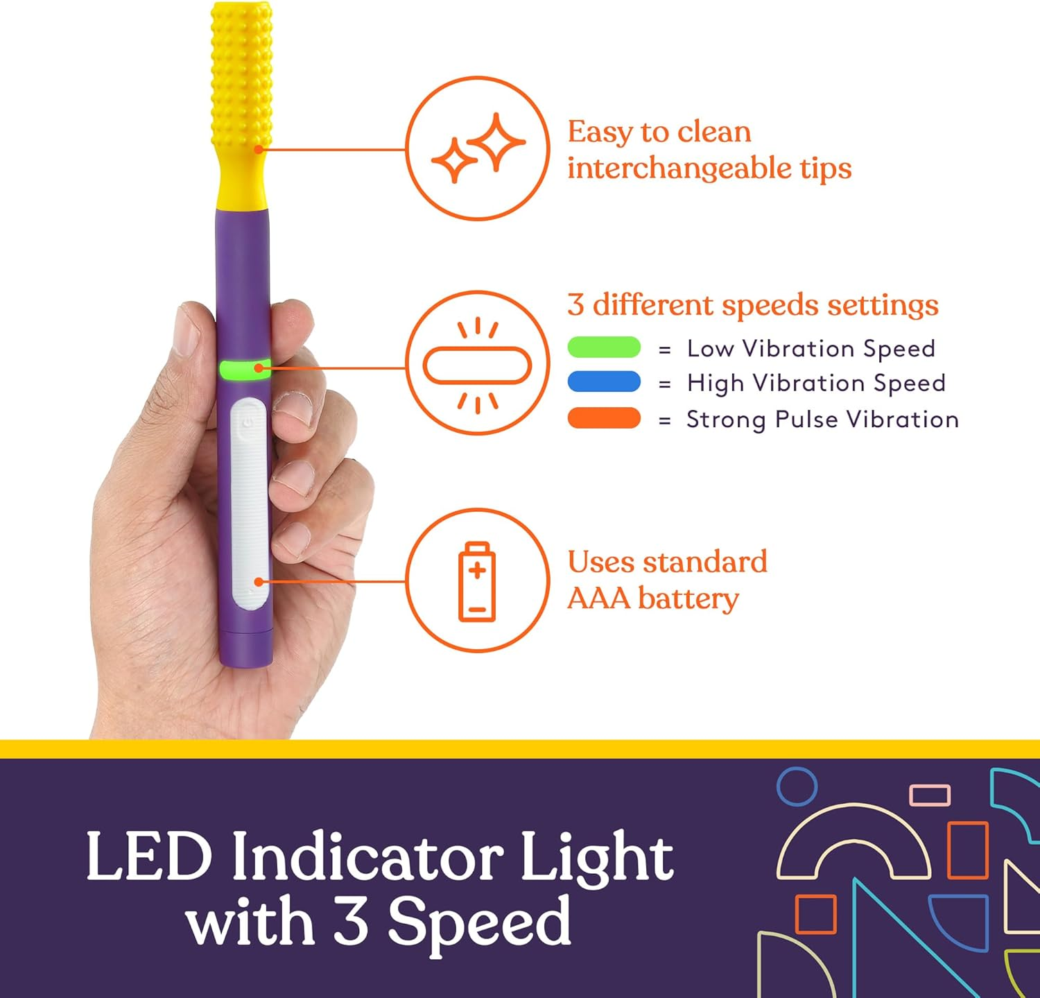 Special Supplies Buzz Buddy Oral Stimulation Toys with 6 Soft Textured Interchangeable Heads, Calm Sensory Needs, Support Speech, and Stimulate Self Feeding, Gentle Vibrations image number 3