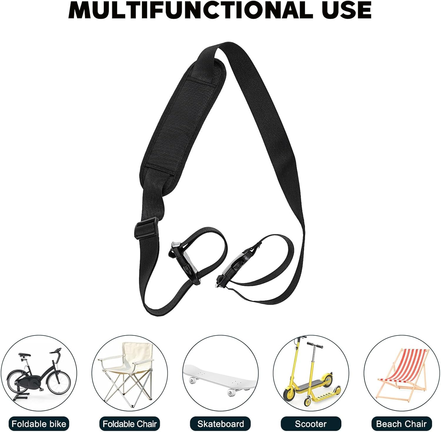 3Pcs Adjustable Carrying Straps with Cushioned Shoulder Pads for Camping Chairs Folding Bikes Yoga Mats Lightweight Beach Chair Carrier for Outdoor Hiking Picnic Backpacking image number 2