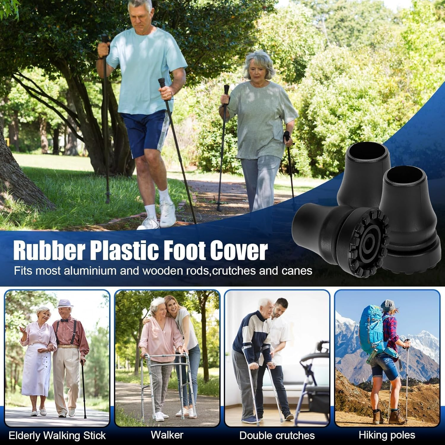 Cane Tips, 3 Pcs Non Slip All Terrain Crutch Tips, 3/4 Inch Rubber Replacement Cane Tips for Canes, Walking Sticks, Hiking Stick, Seniors Crutches (3 Pcs,Black) image number 6