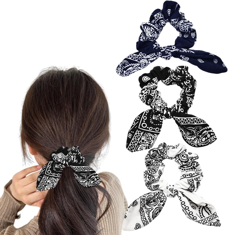 Scrunchy Hair Ties Bandana Hair Bow Ribbons for Women Bunny Ear Scrunchies for Women Girls Ponytail Holder