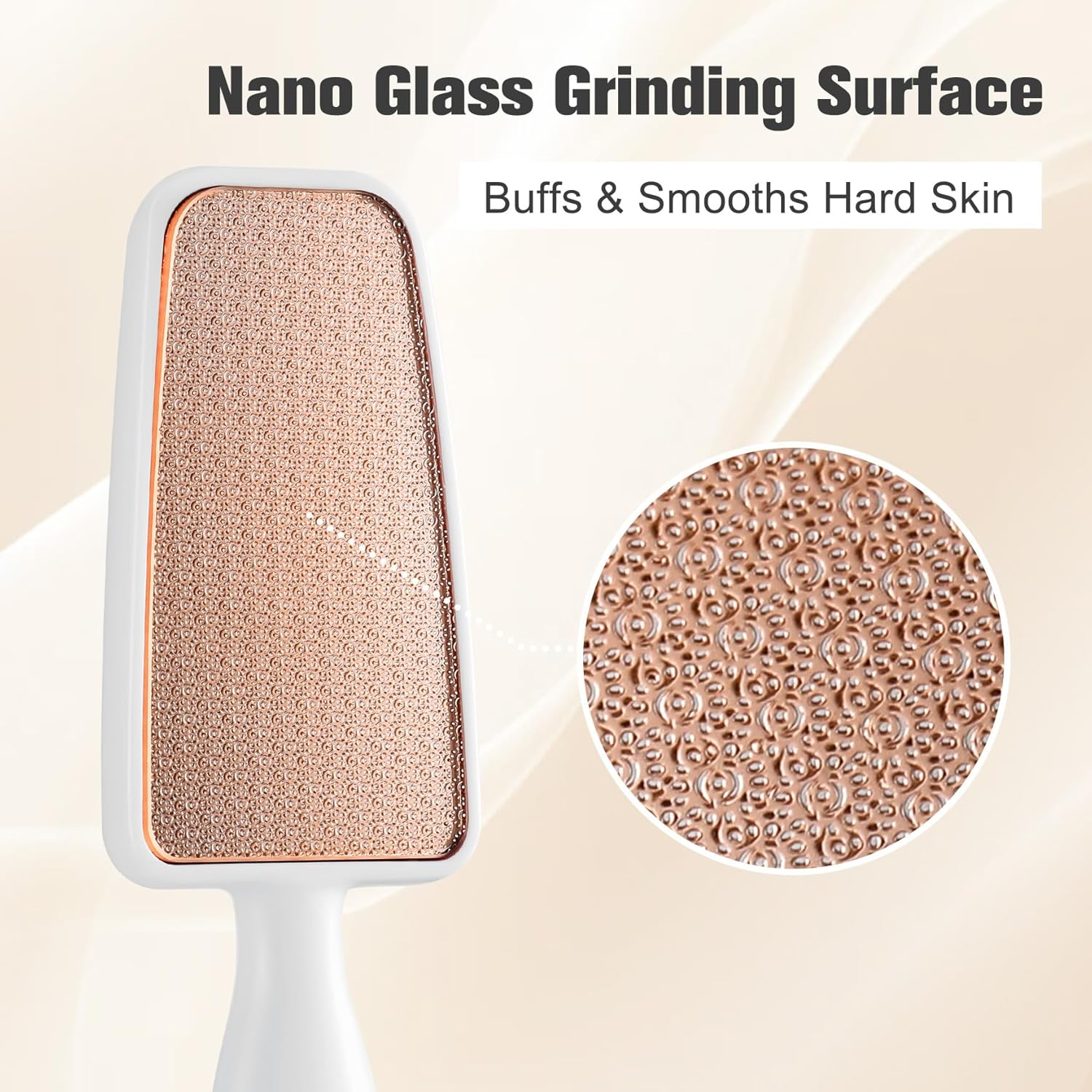 FERYES Glass Foot File Callus Remover - Long Handle Glass Foot Scrubber for Dead Skin, Cracked Heel Scraper Buffer - Professional Pedicure Tool for Smooth, Beautiful Feet - White image number 2