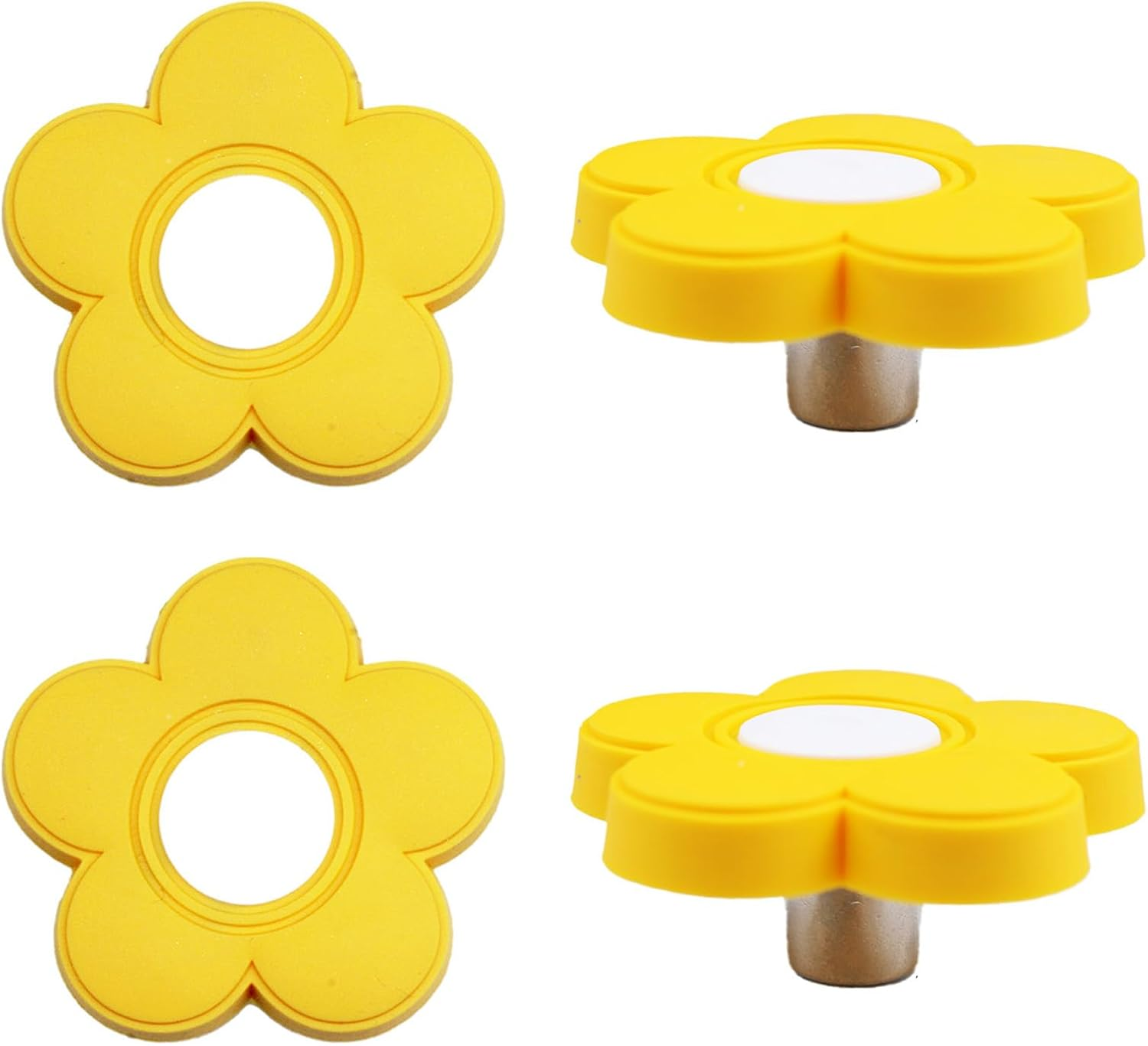 6Pcs Yellow Flower Shape Knobs - Soft Rubber Handles, Cabinet Drawer Pulls for Kids' Rooms & Closets, 1.8X1.8X0.85 Inch with Screws image number 5