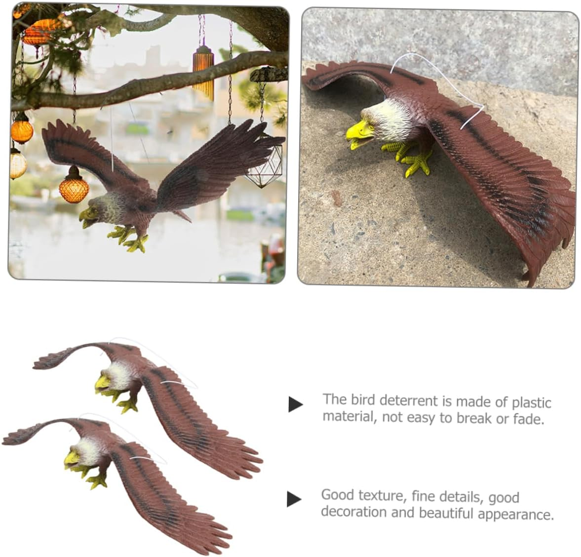 Milisten 2Pcs Large Eagle Simulation Toy Bird Deterrent Decorations Bird Deterrents Decor Outdoor Garden Statue - Brown image number 2