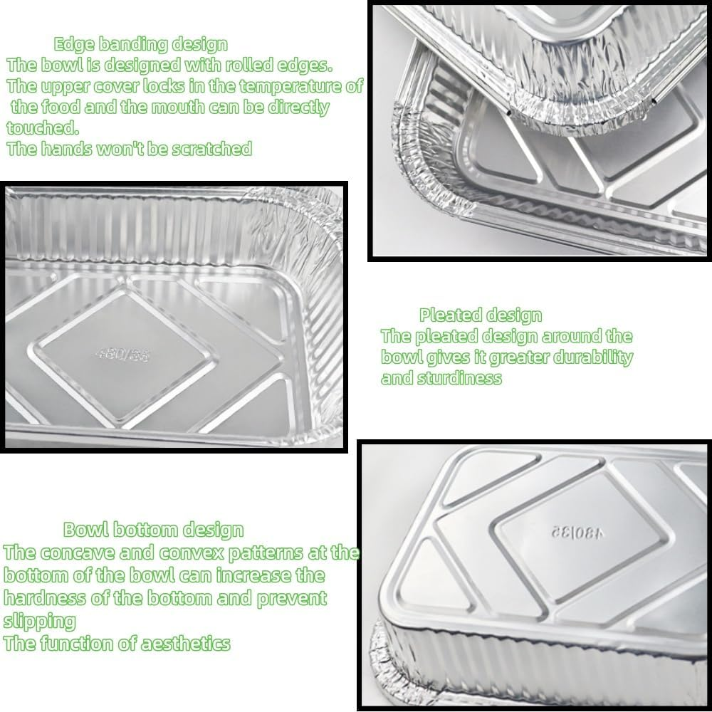 800-ML Thickened Aluminum Foil Food Container, Aluminum Foil Food Container with Lid, Used for Baking, Meal Preparation and Freezing, 60 Pcs image number 3