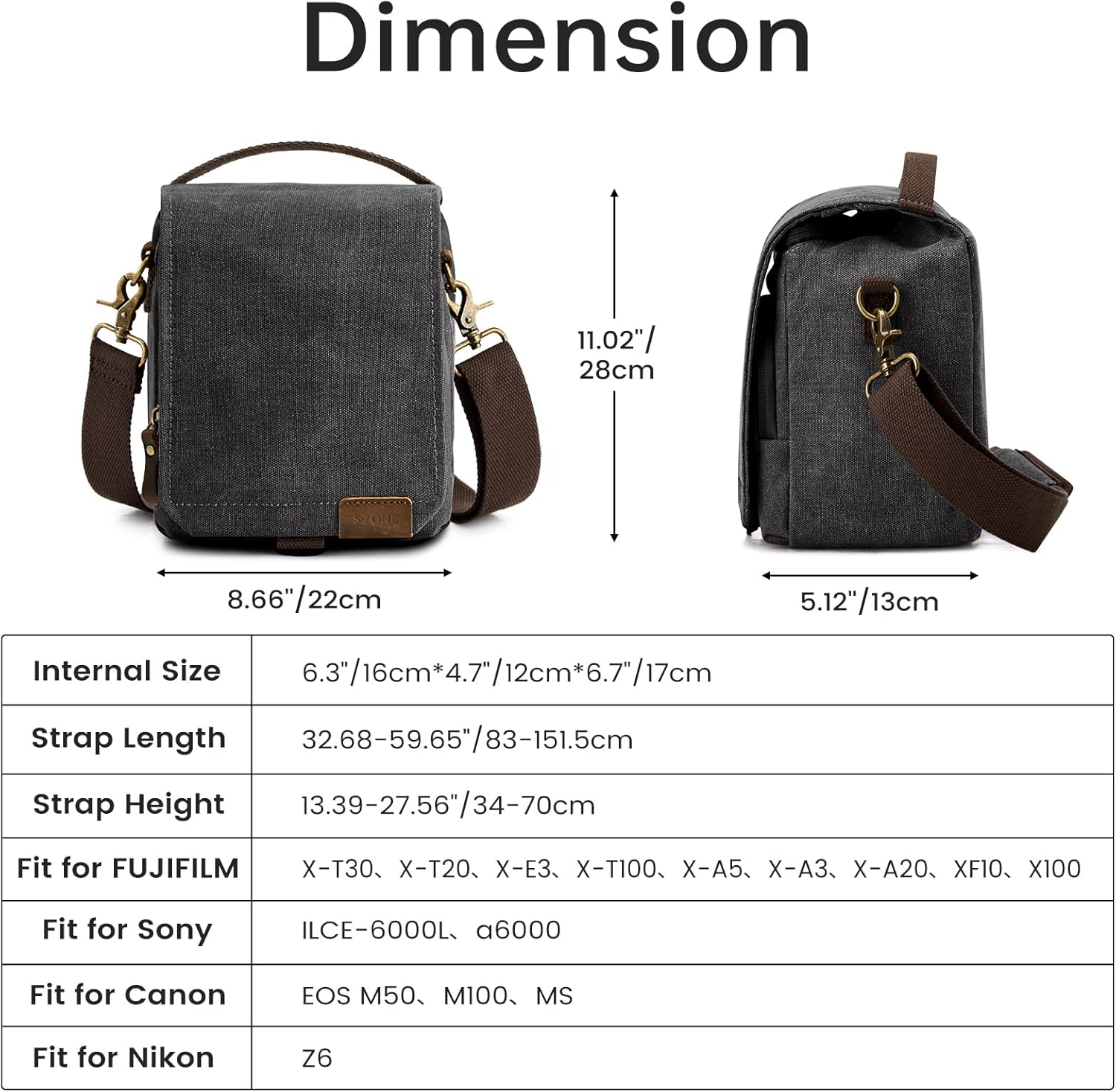 S-ZONE Camera Bag Small DSLR SLR Water-Resistant Canvas Crossbody Shoulder Bag Camera Case for Photographer image number 6