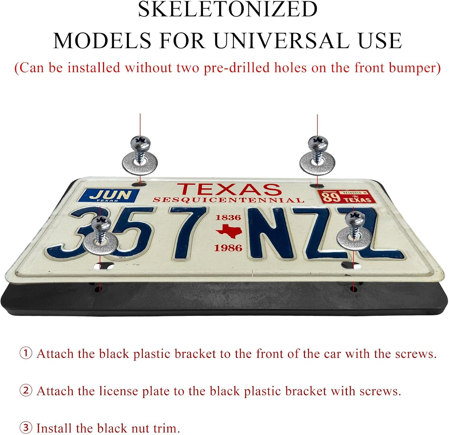 DXNQ License Plate Frame Bracket Holder, Car License Plate Bracket Mounting Kit with Screws, Universal Front & Rear Bumper License Plate Holder Mount Adapter, Car Accessories image number 1