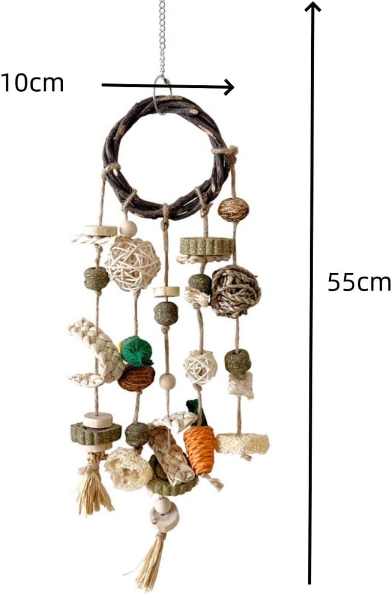 Bunny Chew Toy, Natural Applewood Bunny Boredom Breaker Treats Rattan Ring Chew Toys, Cage Hanging Toys with Snacks Grass Ball Carrot for Rabbits, Hamsters, Guinea Pig ﻿ image number 6