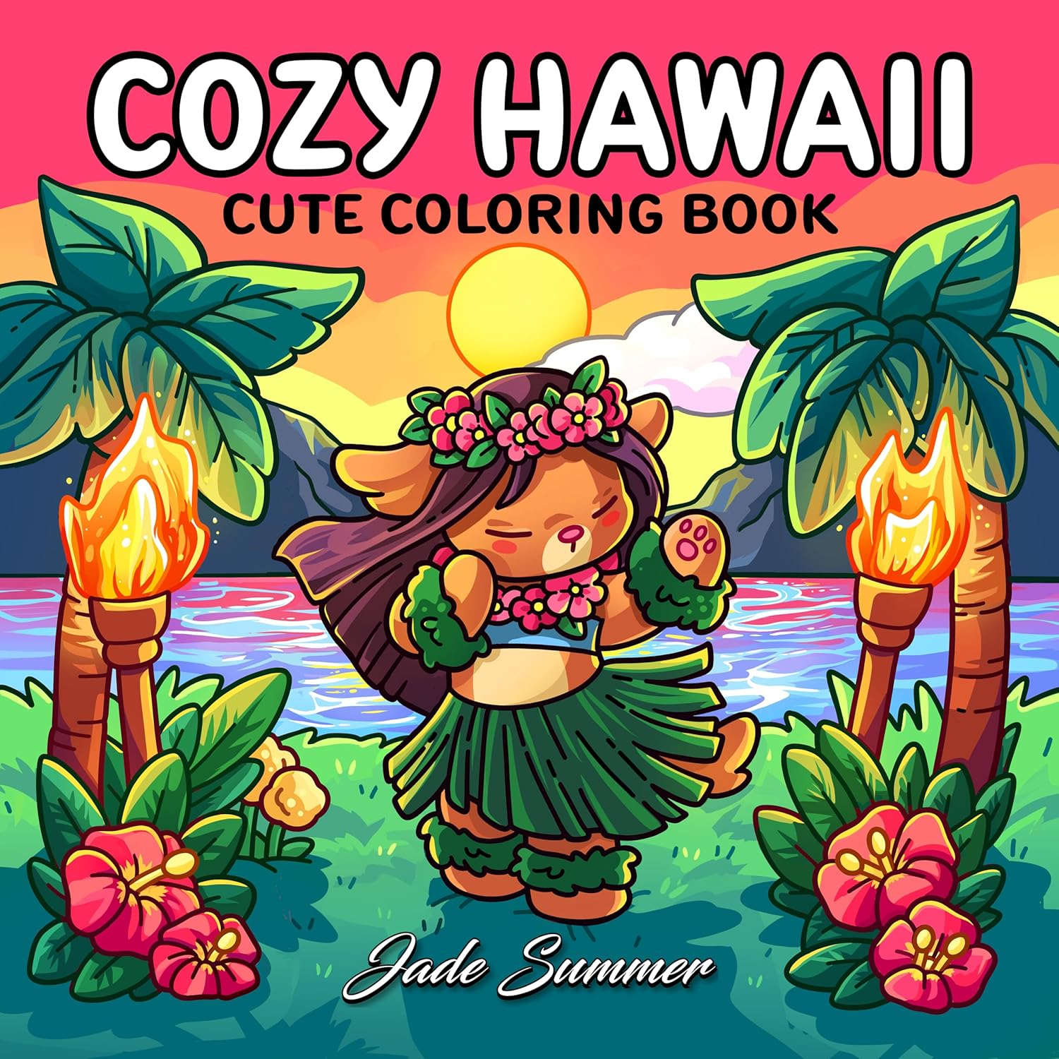 Cozy Hawaii: Cute Coloring Book for Adults and Teens with Charming Characters and Easy-To-Color Tropical Scenes for Relaxation image number 3