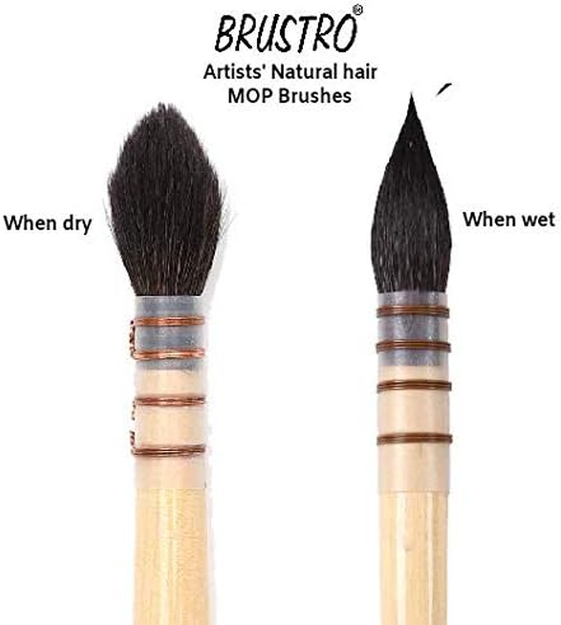 BRUSTRO Artists Natural Hair MOP Brush | Set of 4 - (0, 2, 4, 8) | Ideal for Watercolor, Synthetic Blend, round Paint Brush, Art Painting, Colour, Gouache, Wooden Handle, Professional and Students image number 3