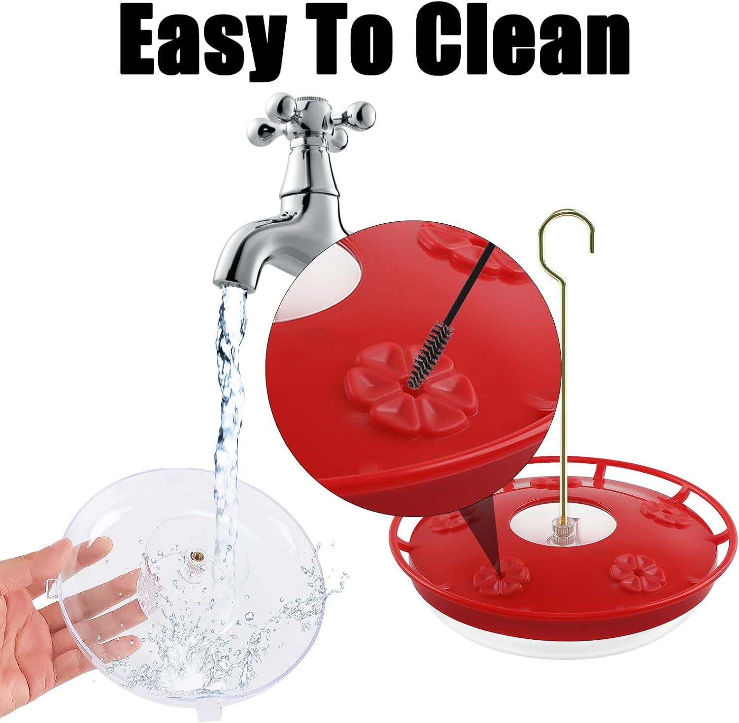 FEED GARDEN 2 Pack 16 OZ Hummingbird Feeders for Outdoor 5 Feeder Ports Ant Bee Proof Leak-Proof Cleaning Brushes Nectar Easy Clean Fill Bird Feeder for Garden Red D&eacute;cor Gifts for Mom