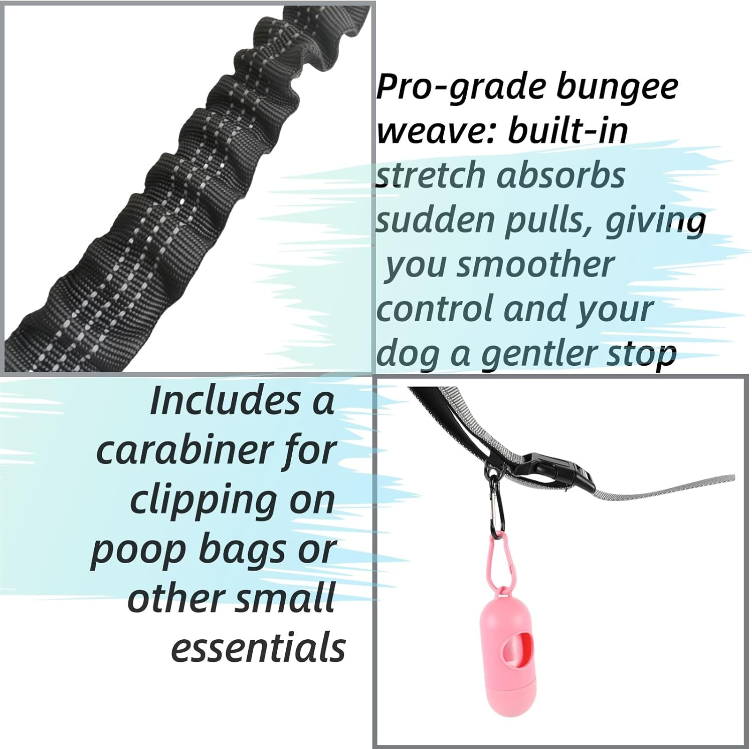 Kawlxpp Hands-Free Retractable Bungee Dog Leash 140&ndash;195 Cm Dual Padded Handles 360&deg; Swivel Clip Reflective Seat-Belt Buckle Waist & Handheld for Medium & Large Dogs (Black) - Black image number 6