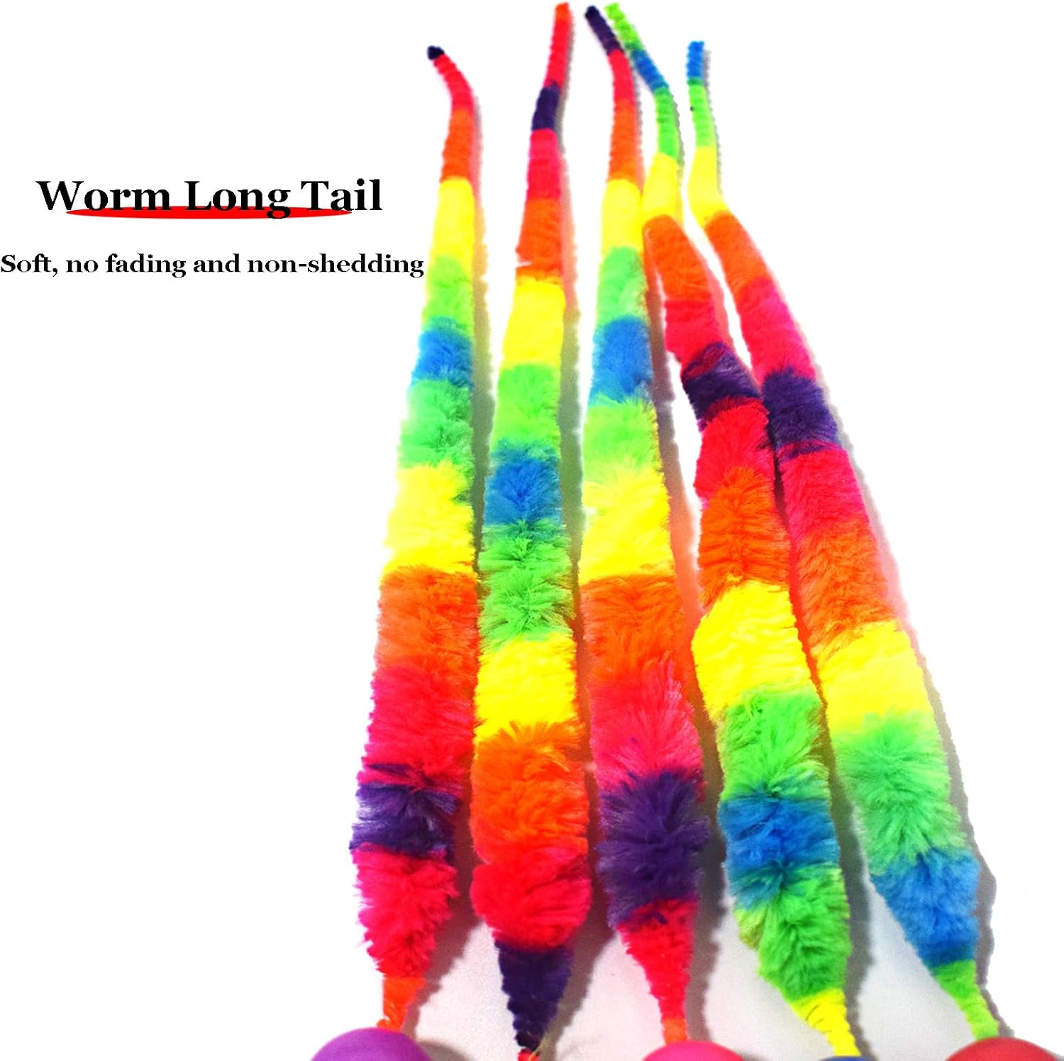 IUHKBH Interactive Cat Balls, 5 Packs Cat Bouncy Balls with Rainbow Worm Cat Chaser Toy Cat Exrecise Toy Balls, Hour of Entertainment, Safe for Your Kitty