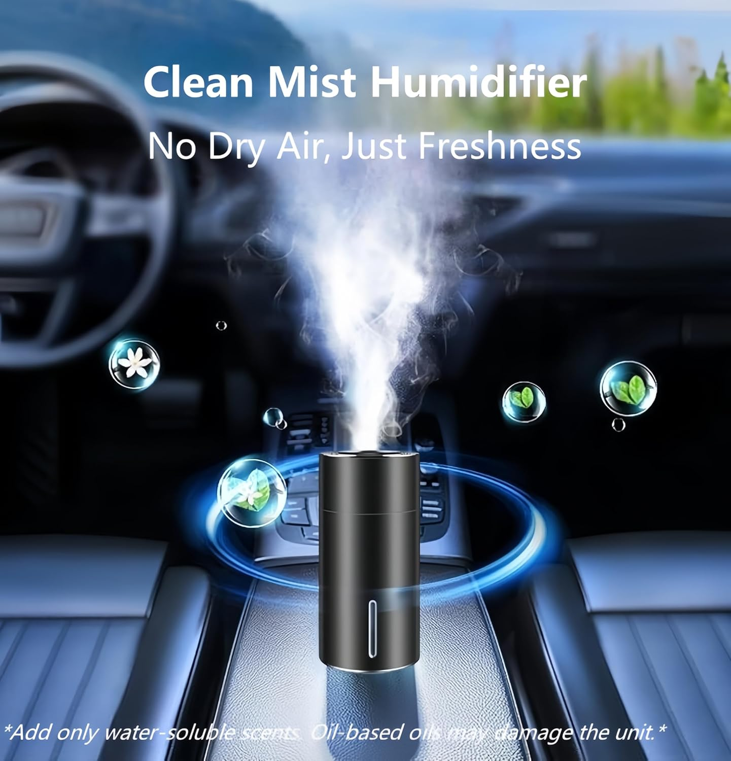 Wireless Rechargeable Car Humidifier & Aroma Diffuser, Premium Aluminum Mini Air Humidifier with 260Ml Tank, 2 Mist Modes, 7-Color LED, Auto Shut-Off, Portable USB-C Car Air Freshener image number 1