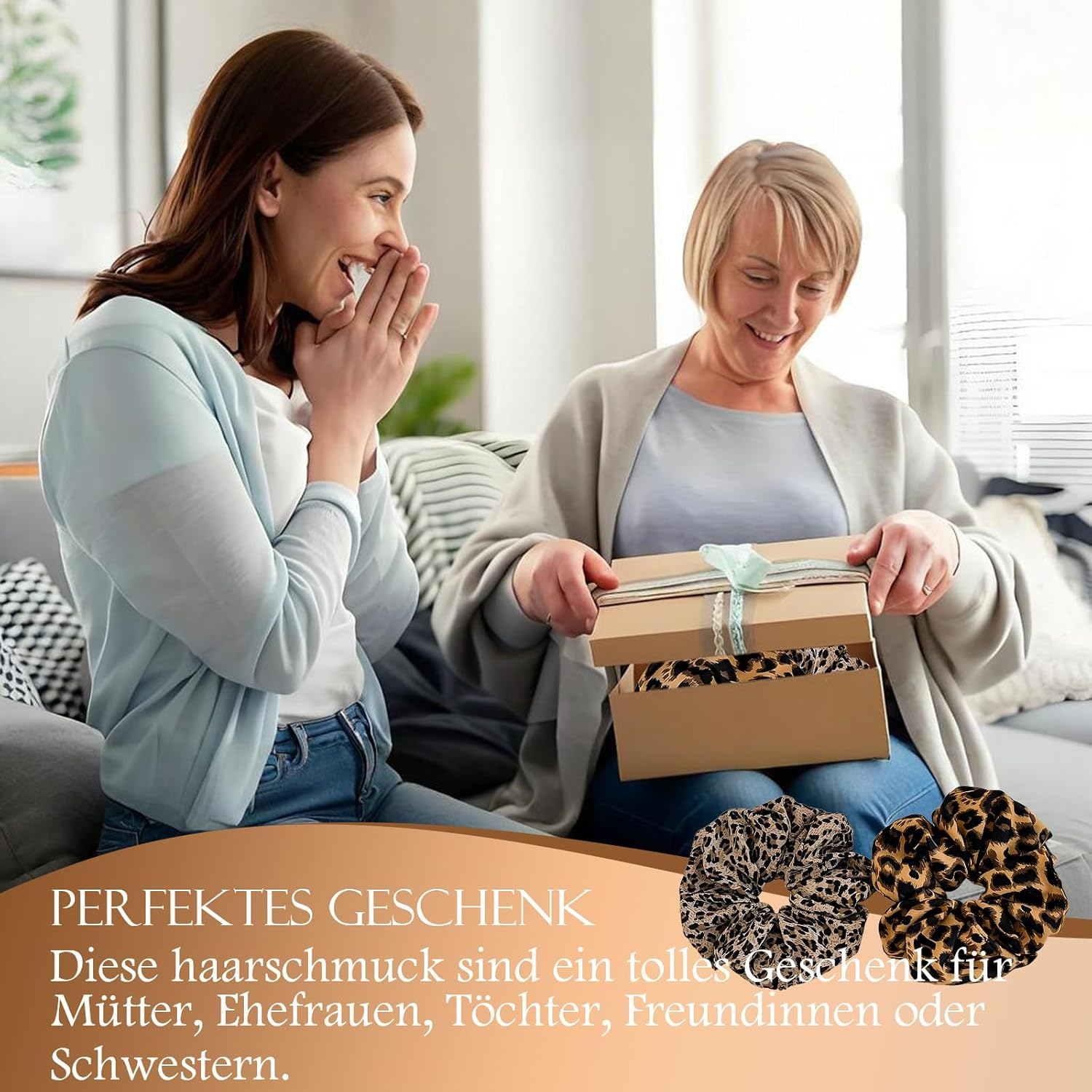 PUSCOBSY 2 X Hair Bands for Women, Leopard Print Scrunchies, Strong Hold Hair Bobbles, Extra Large Scrunchie for Thick Hair, Dark & Light Leopard Print