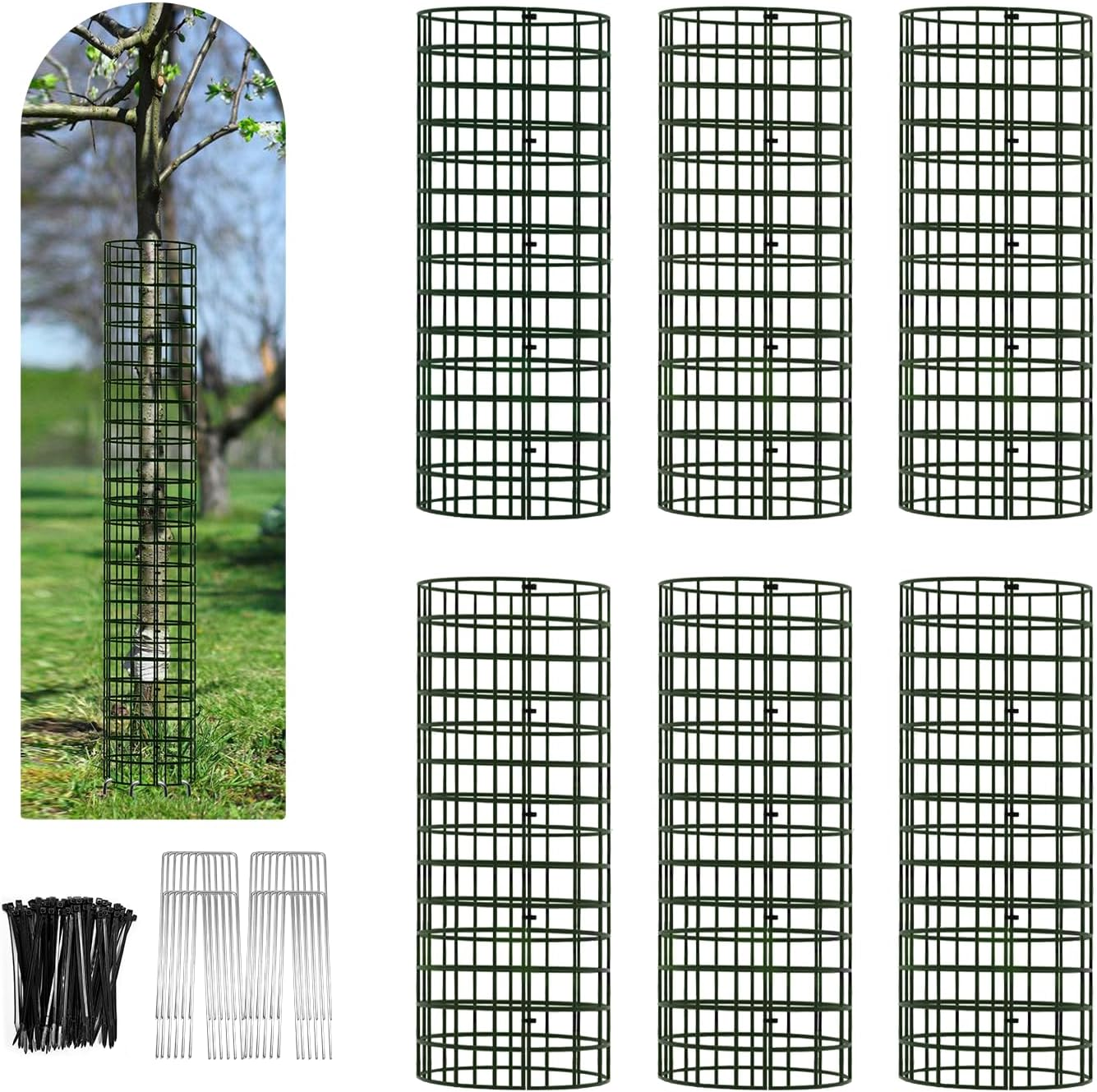 Tree Trunk Protector, 12 Pack Metal Mesh Tree Bark Protector 5'' Dia X 16-1/2'' H with Zip Ties & Stakes, Expandable Tree Guards Trunk Protector, Tree Protectors from Deer, Trimmers (12 Packs)