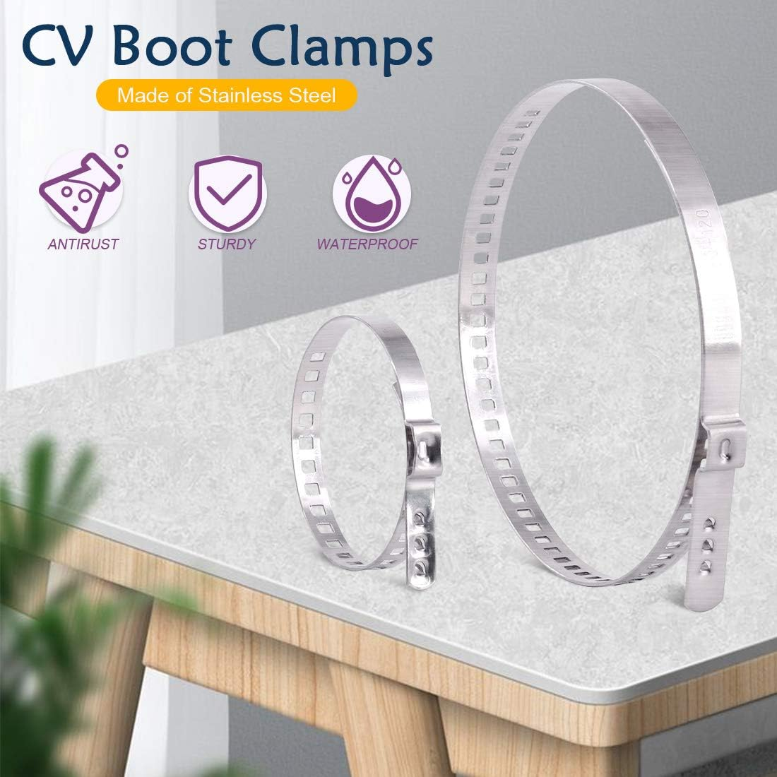 Swpeet 12Pcs CV Boot Clamp Assortment Kit, 6 Pairs Universa Small and Large Stainless Steel Universal Adjustable Stainless Steel Drive Shaft Joint Boot Crimp Clamp Kit for Most Cars image number 3