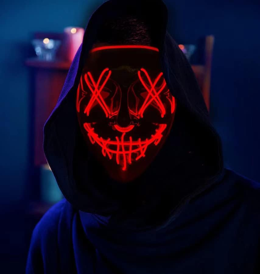 Worldtree Halloween Light up Mask LED Mask EL Wire Scary Mask for Halloween Festival Party,Masquerade Cosplay Light up Face Mask for Men Women Kids