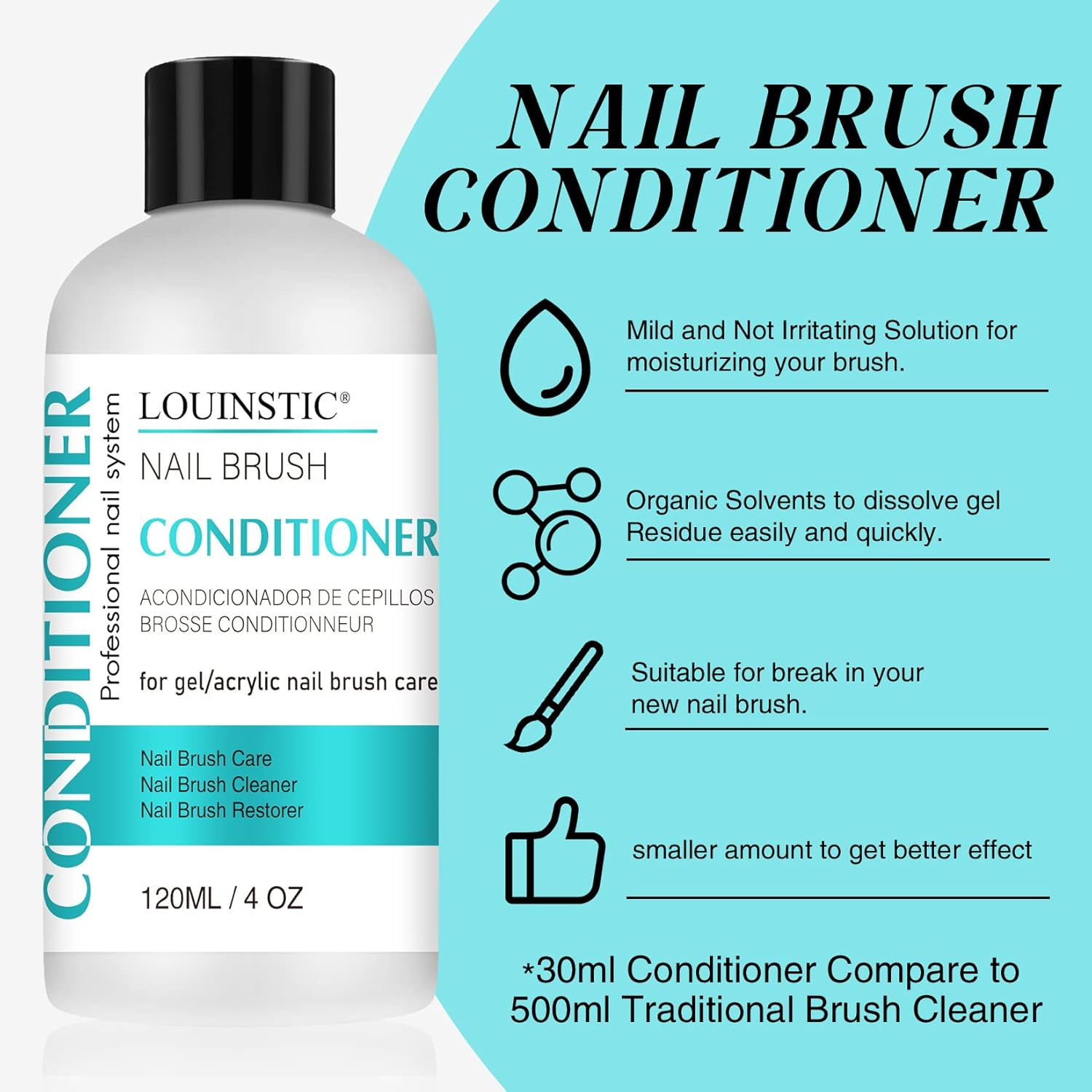 LOUINSTIC Acrylic Nail Brush Cleaner - Quickly Clean Gel/Acrylic Nail Brushes, Paint Brushes, Airbrushes, Art Tools, Nail Brush Cleaner Conditioner Preserver and Restorer 4 OZ
