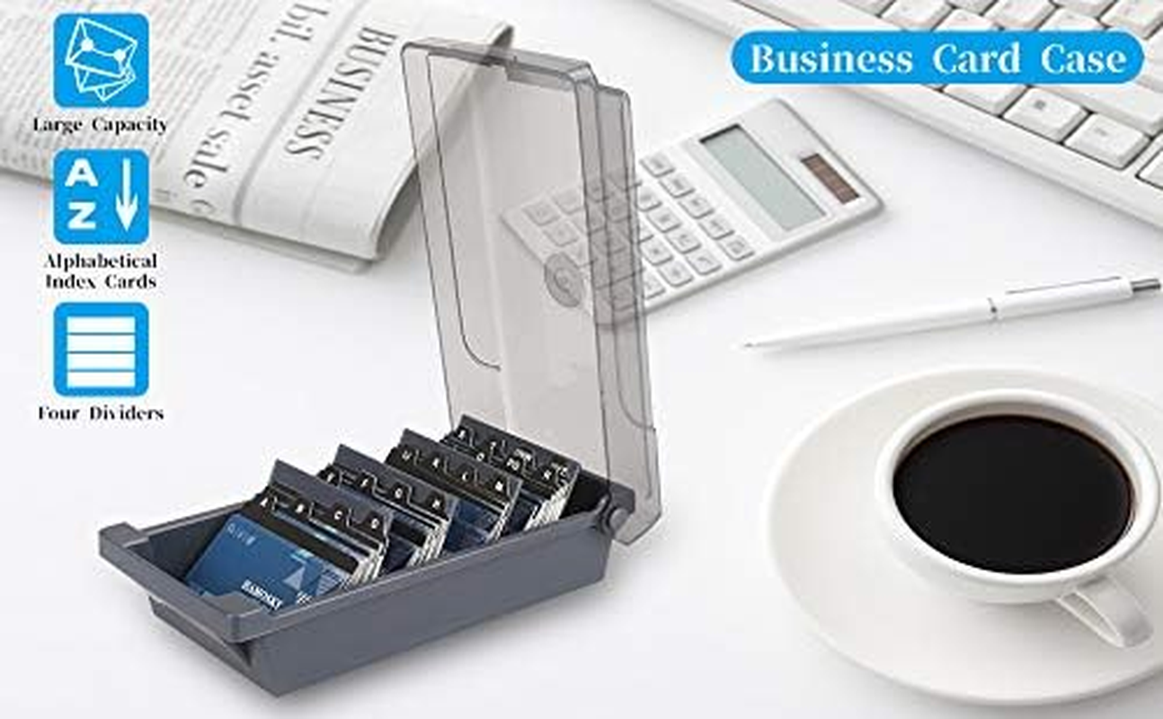 Hamosky Business Card Holder Box Business Card Box Business Card File Business Card Storage Business Index Card Organizer Rolodex, 500 Cards, Card Size: 2.2"X3.6", 4 Divider Board and A-Z Guides, Gray (4 Dividers) image number 2