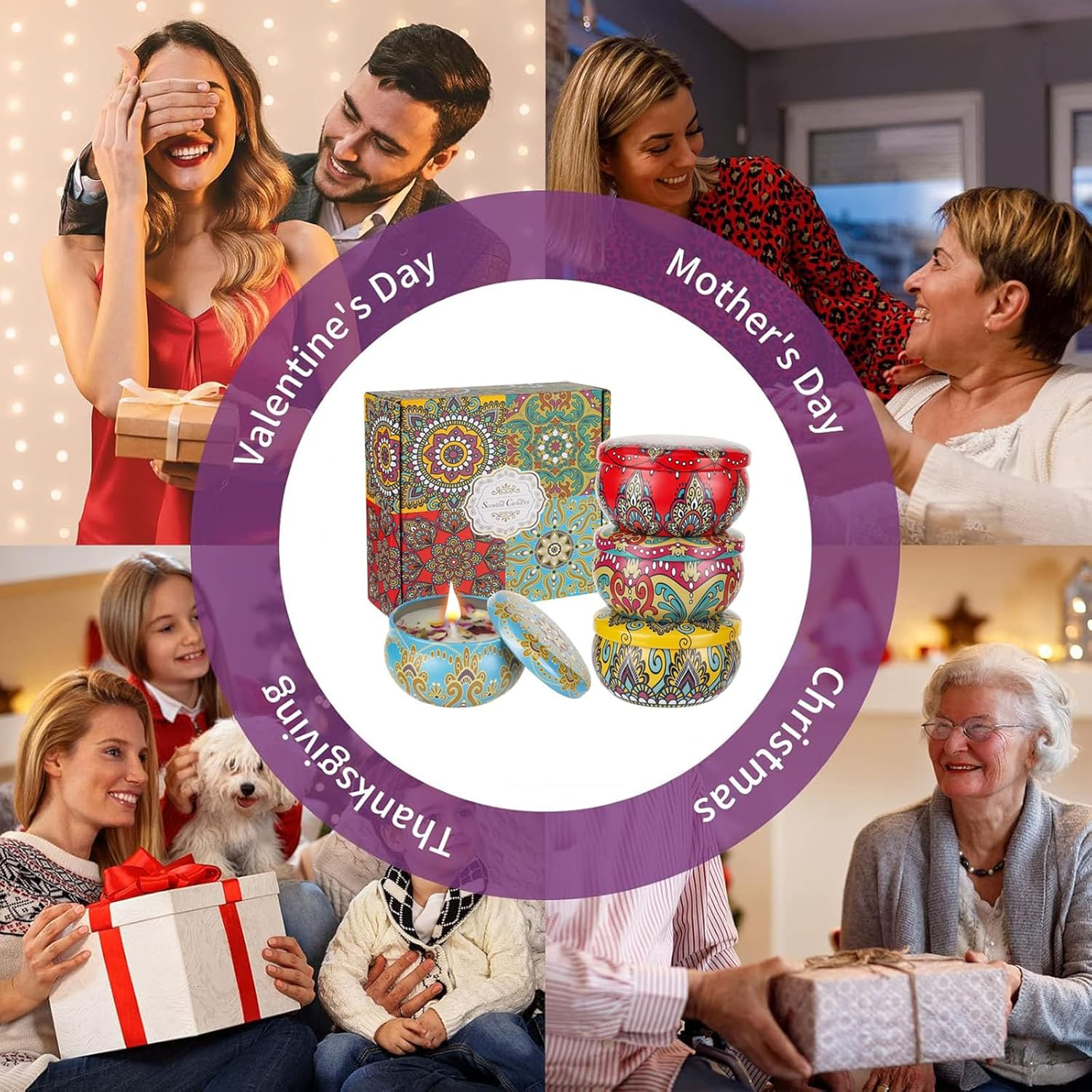 Scented Candles Gift Set, 4 Pack Scented Candles Ethnic Style Four Piece Set, Made from Natural Soy, for Stress Relief, Body Relaxation, Suitable for Lliving Room, Bedroom, Study, Bathroom image number 6