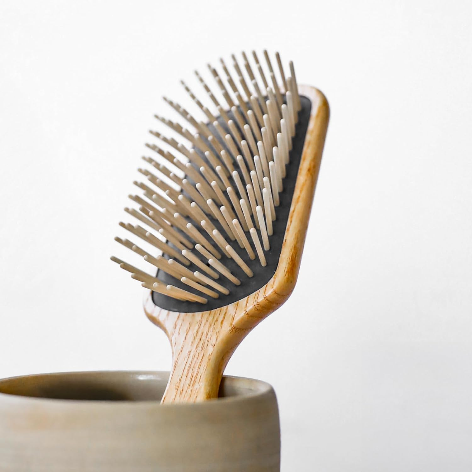 Big Rectangular Paddle Ash Wood Brush with Long Pins - Natural - Tek image number 2